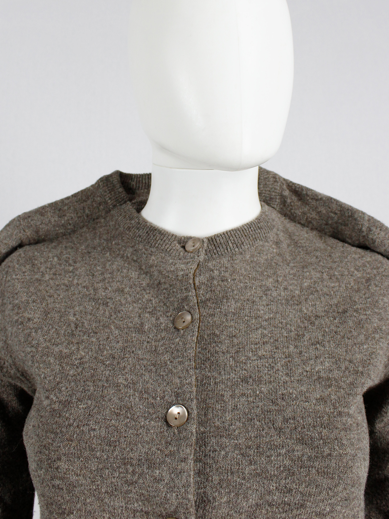 Maison Martin Margiela brown cardigan with round shoulder tuck 