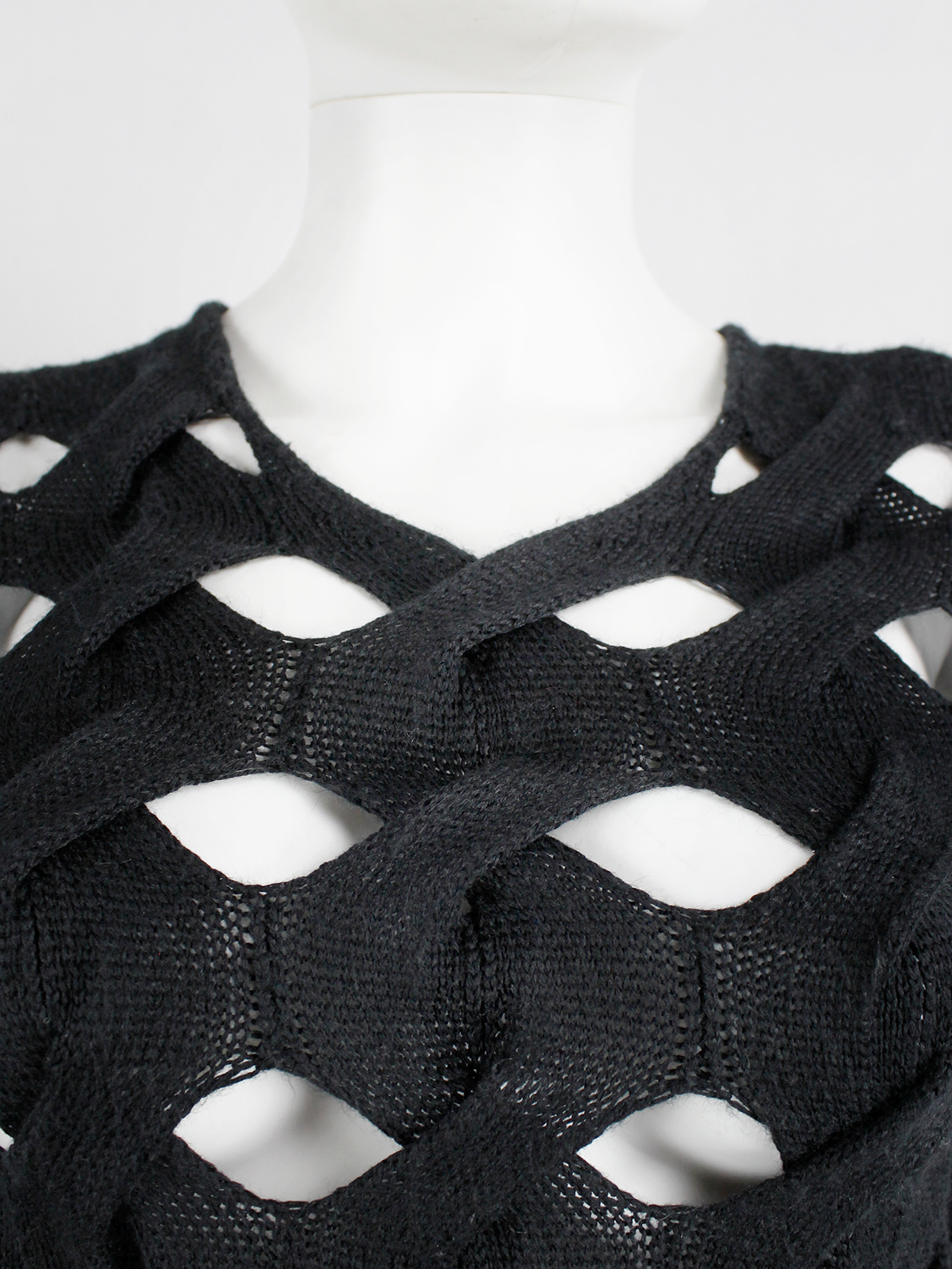 Comme des Garçons black woven jumper with holes — AD 2002 