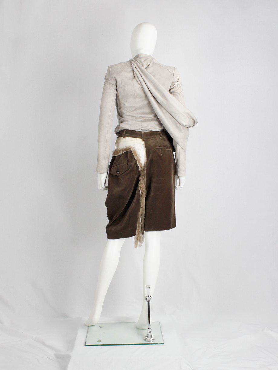 Comme des Garcons brown velvet shorts with cut off leg attached by sheer frills spring 2007 (2)