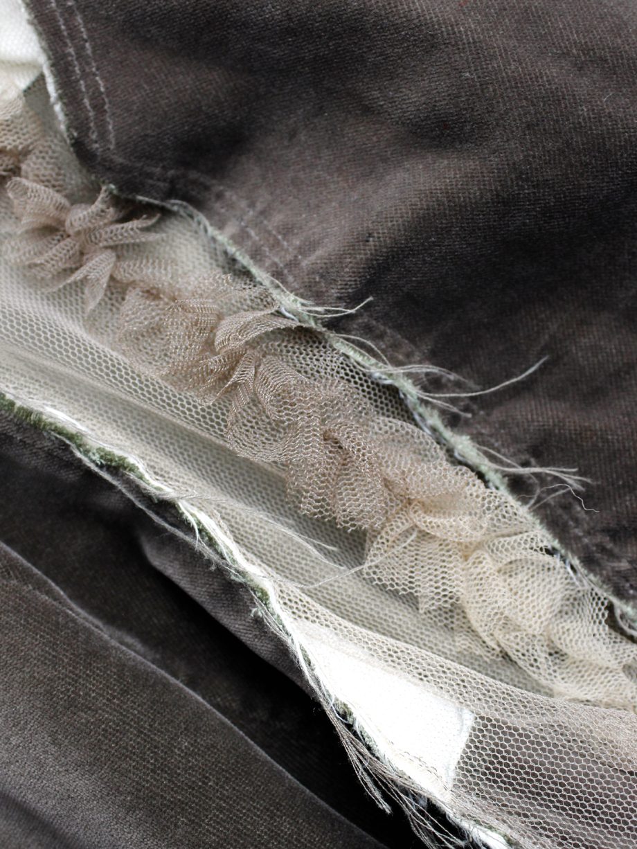 Comme des Garcons brown velvet shorts with cut off leg attached by sheer frills spring 2007 (6)