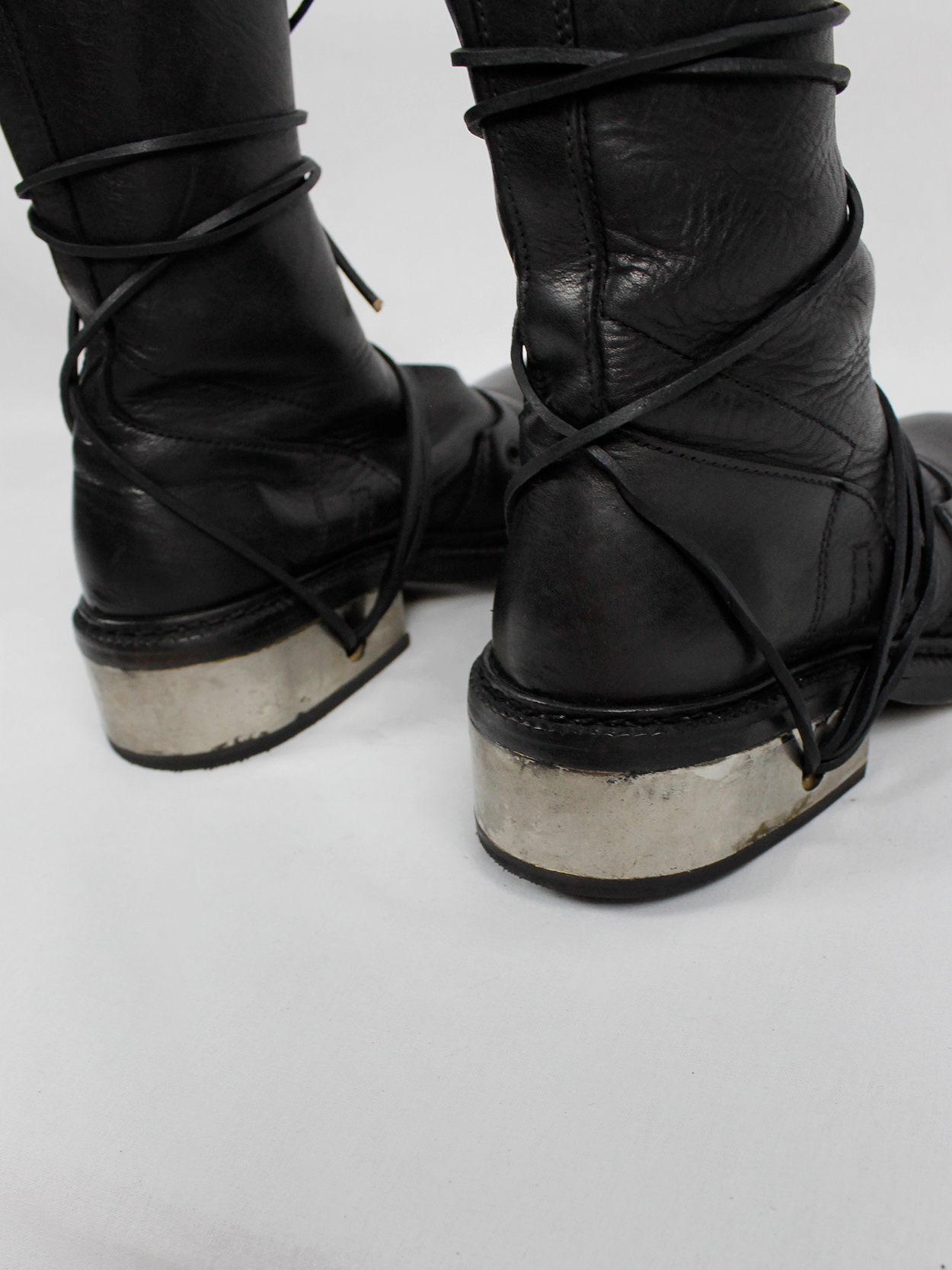 Dirk Bikkembergs black tall boots with laces through the metal 
