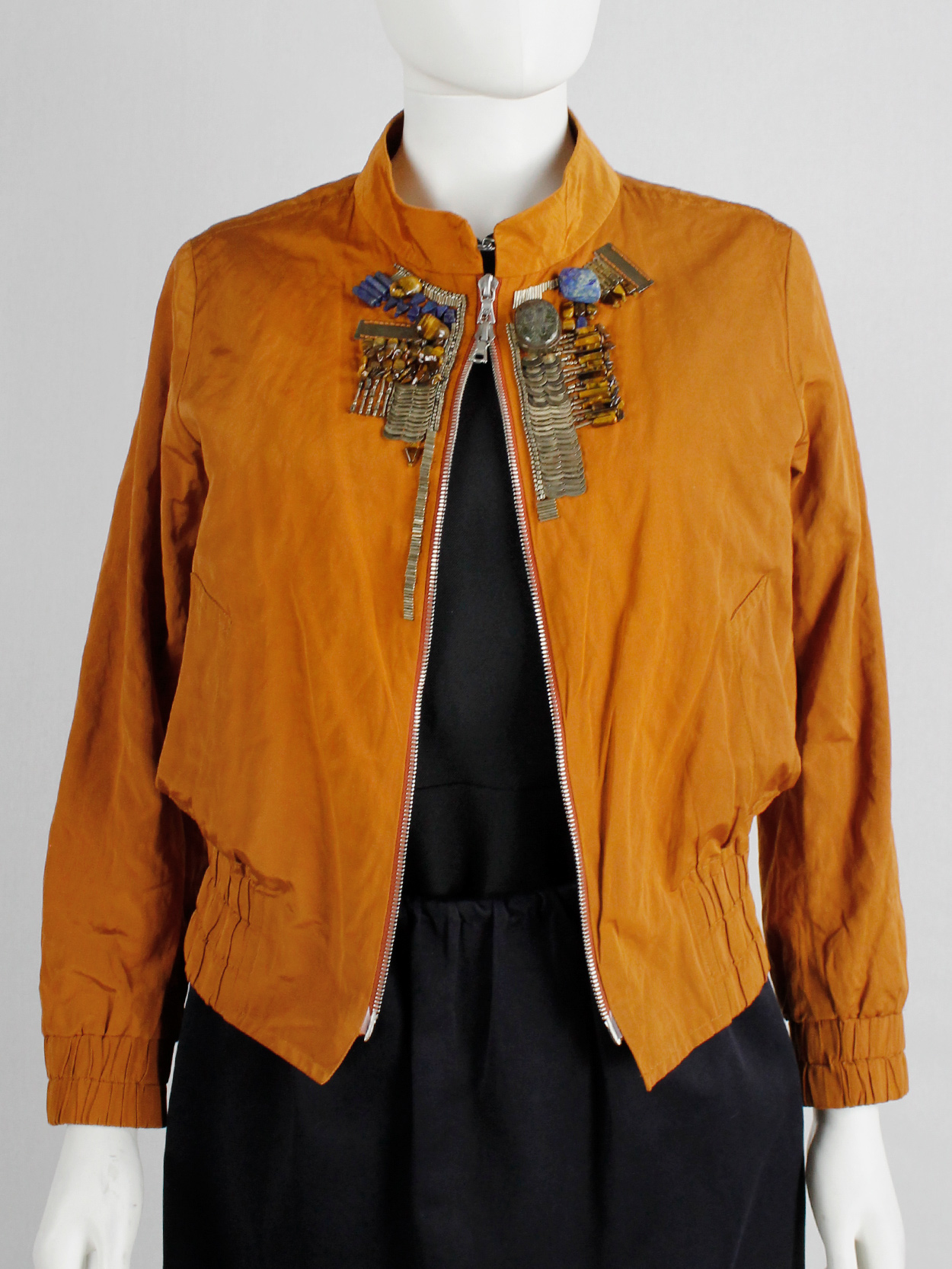 Dries Van Noten orange bomber jacket with gemstones and Dries Van Noten orange bomber jacket with gemstones and