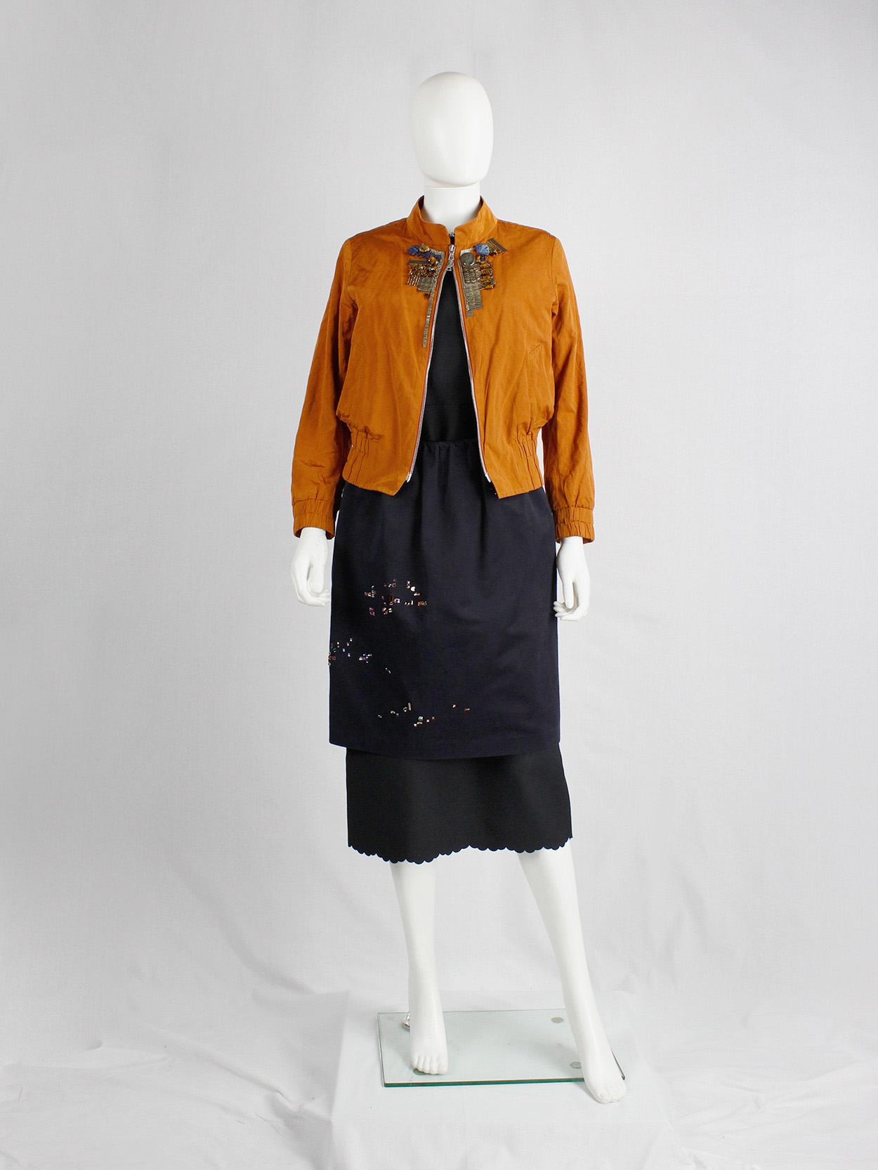 Dries Van Noten orange bomber jacket with gemstones and Dries Van Noten orange bomber jacket with gemstones and