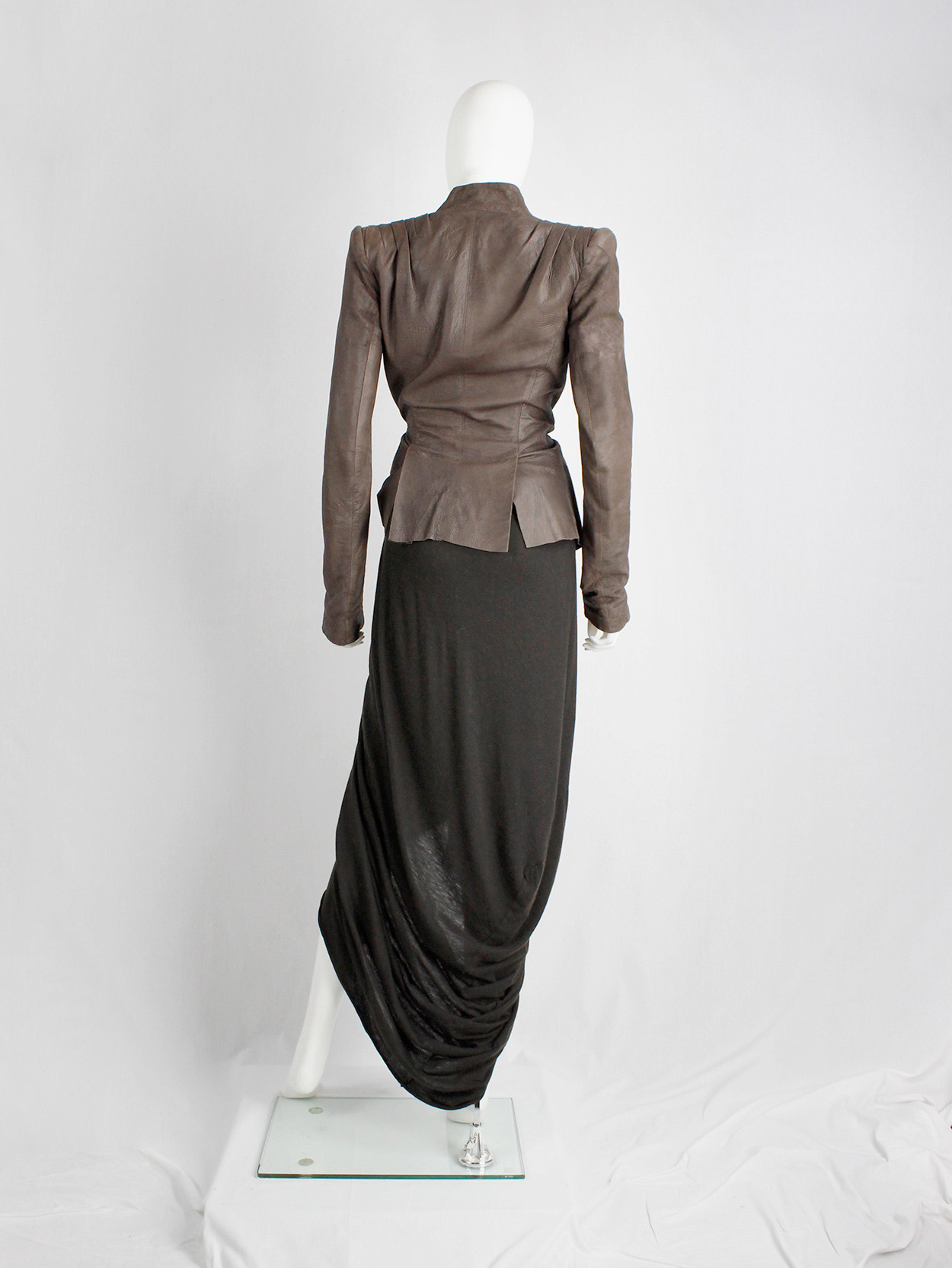 Rick Owens lilies brown skirt with pleated front and back cowl