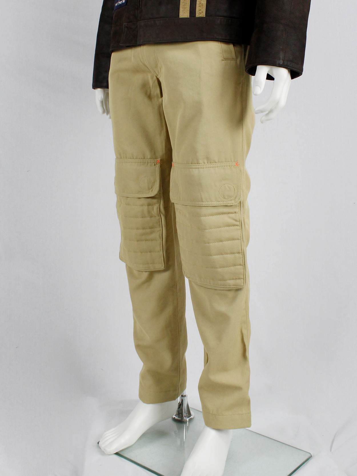 Walter Van Beirendonck W< beige trousers with kneepad