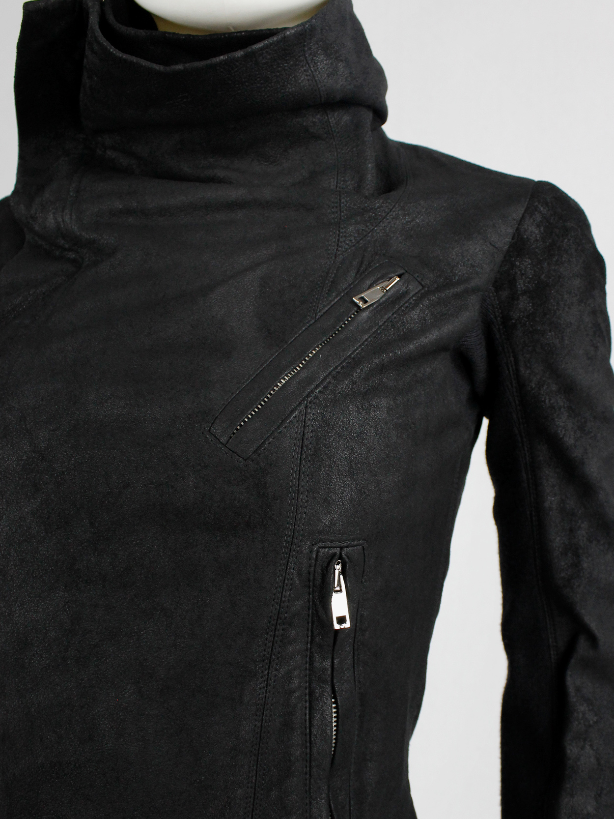 Rick Owens black leather classic biker jacket with standing 