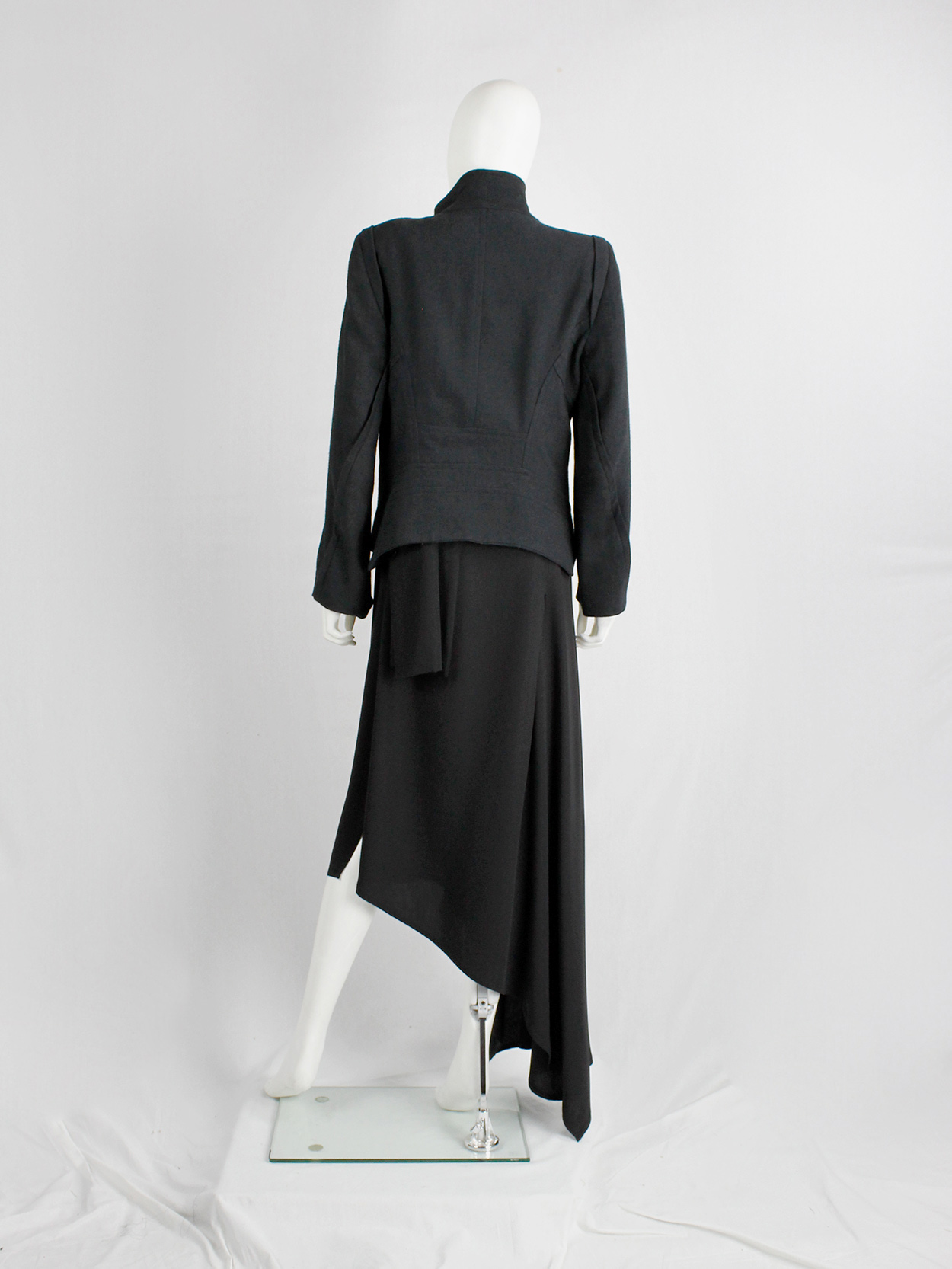 Ann Demeulemeester black coat with standing neckline and Ann Demeulemeester black coat with standing neckline and