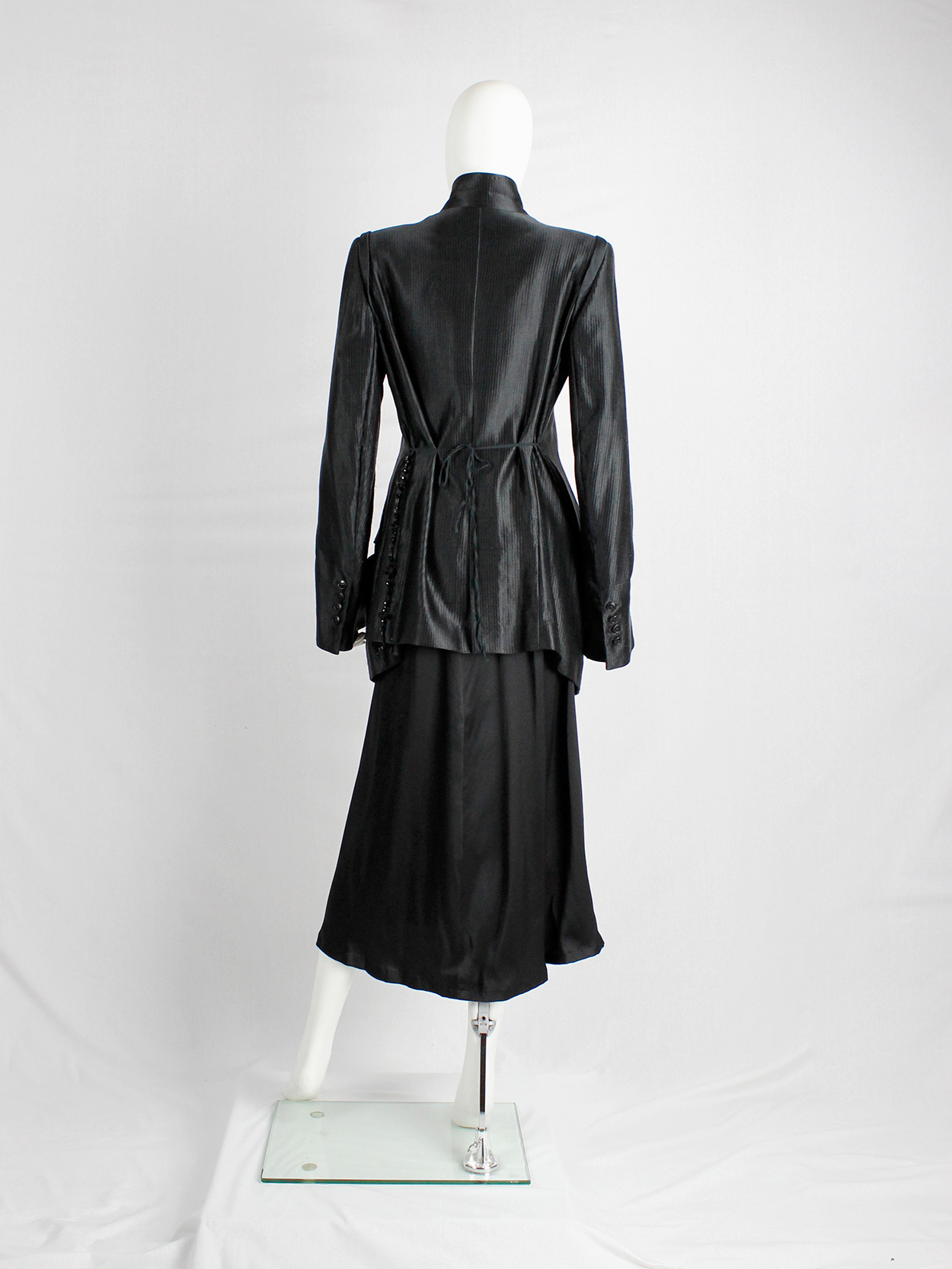 Ann Demeulemeester black jacket with rosary beads and cherub patch 