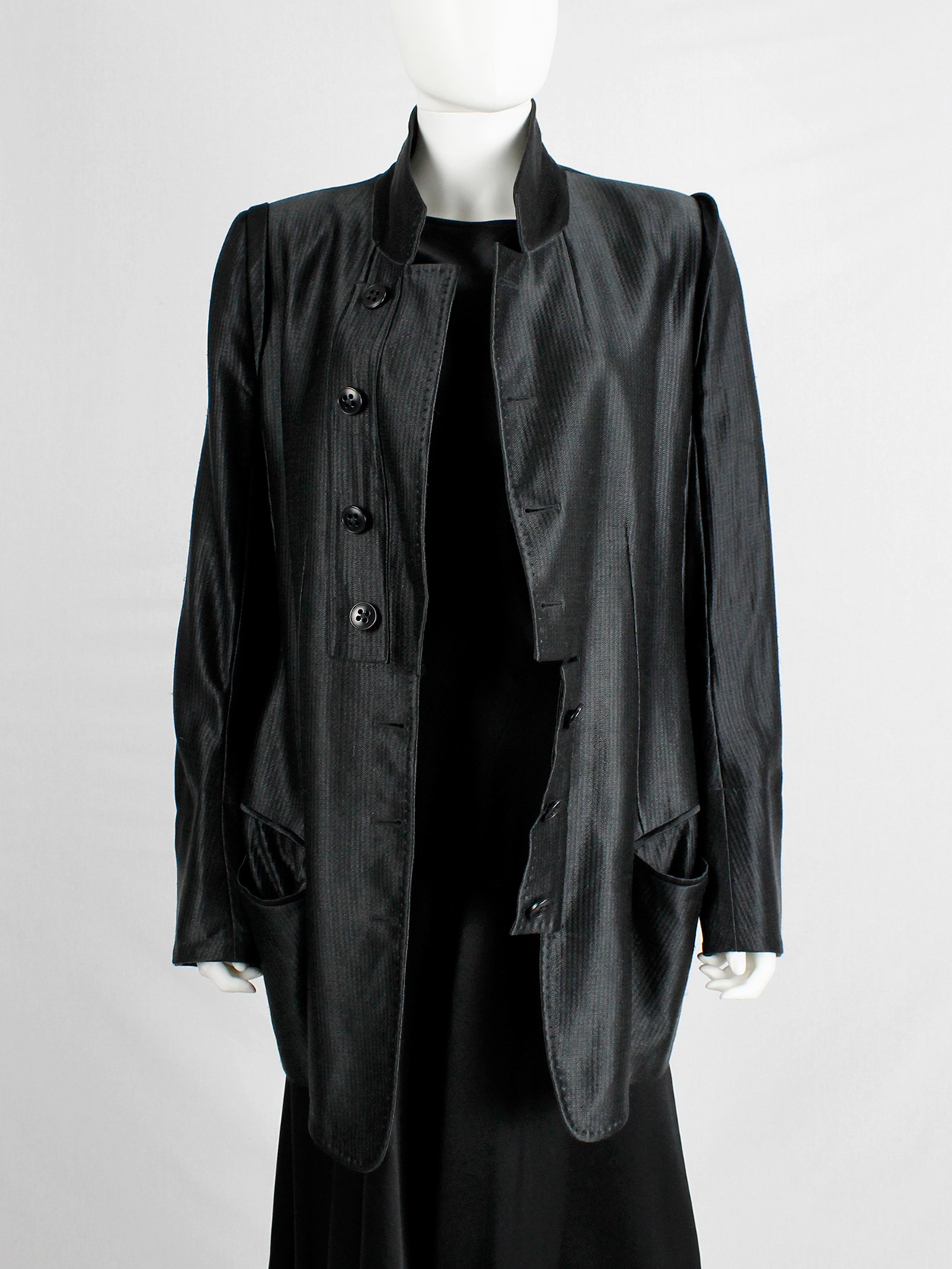 Ann Demeulemeester black jacket with rosary beads and cherub patch 