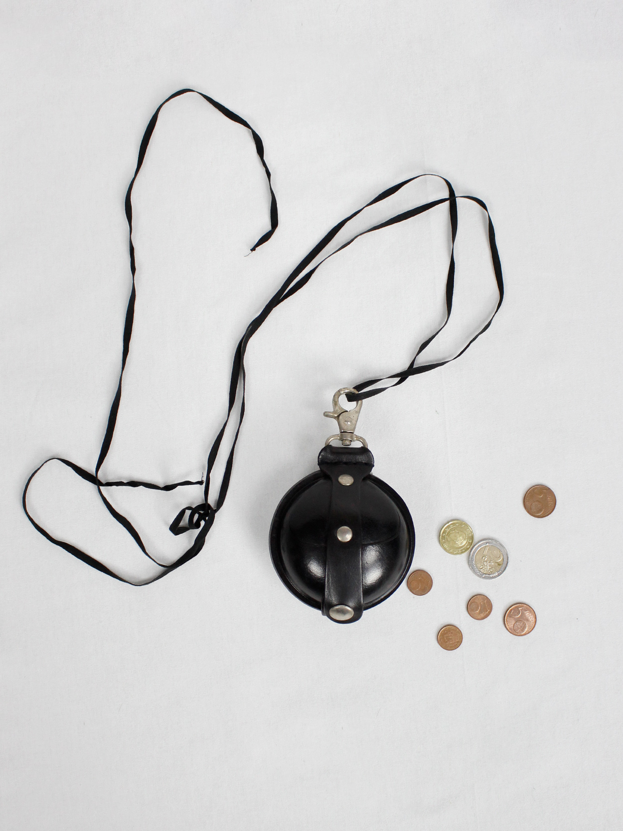 Ann Demeulemeester black large leather coin pouch on a necklace 