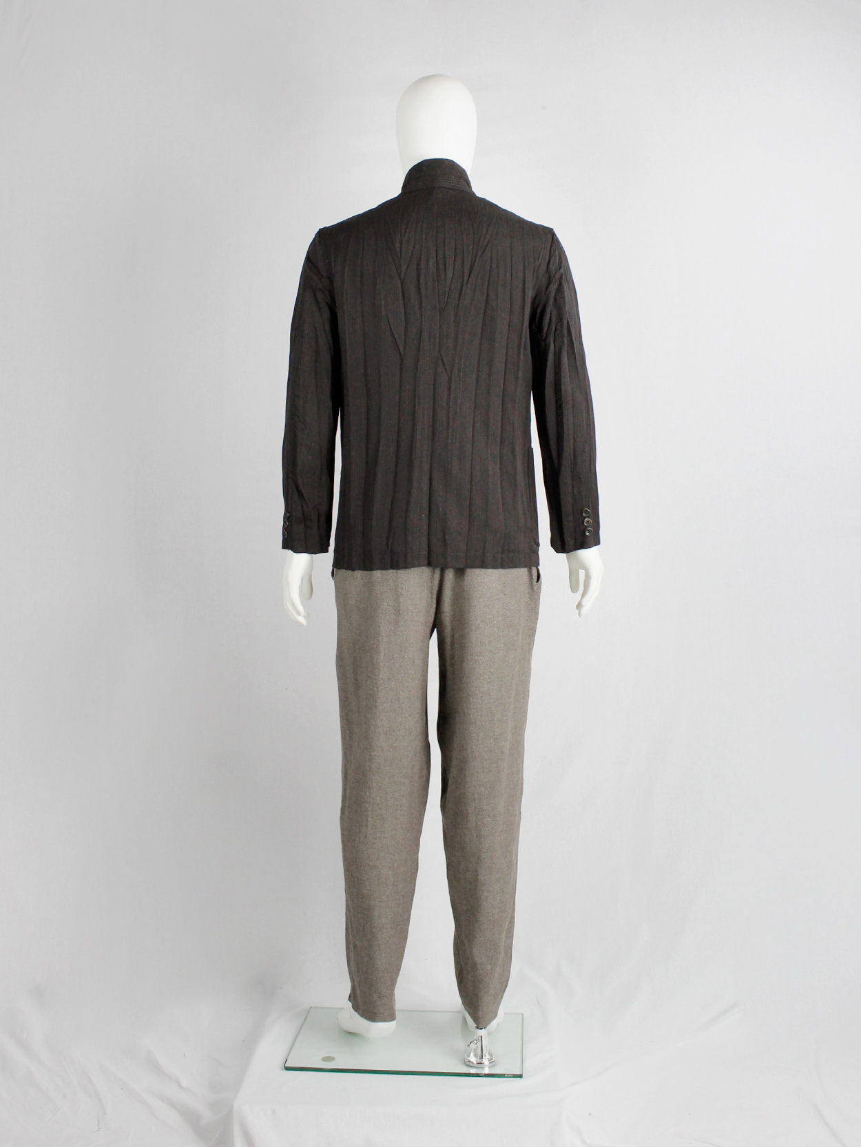 Comme des Garçons Homme brown blazer with pressed accordeon pleats 