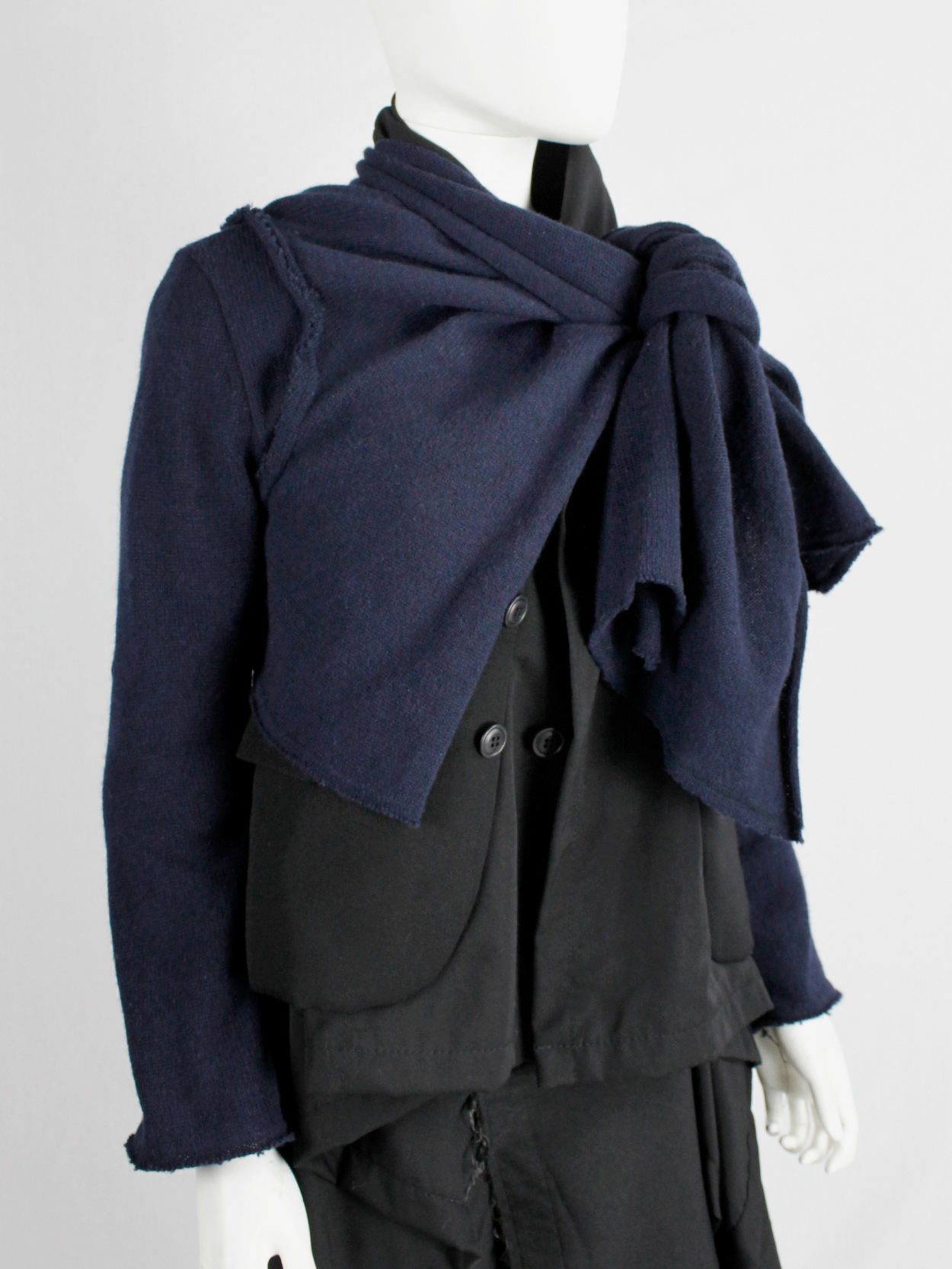 Comme des Garçons dark blue knit bolero with tied knot front