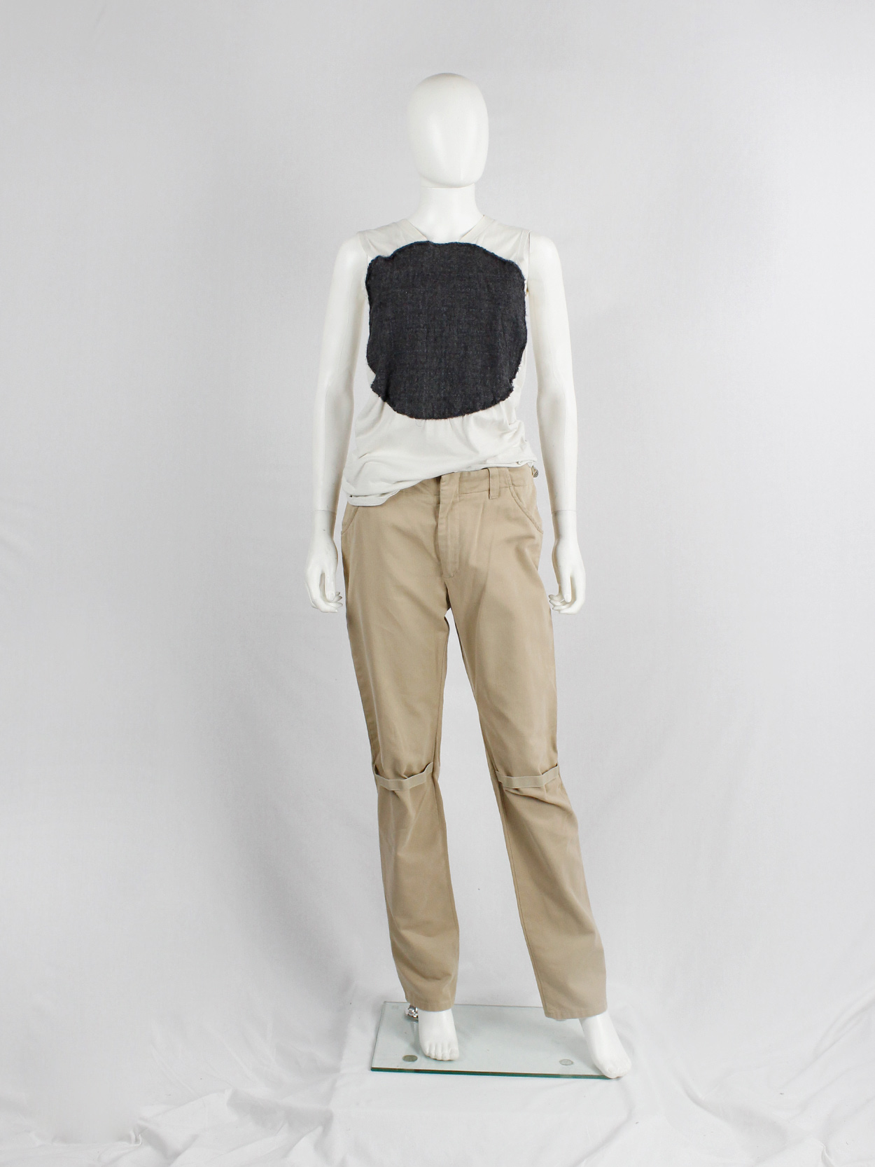 Helmut Lang beige trousers with elastic bands at the knees