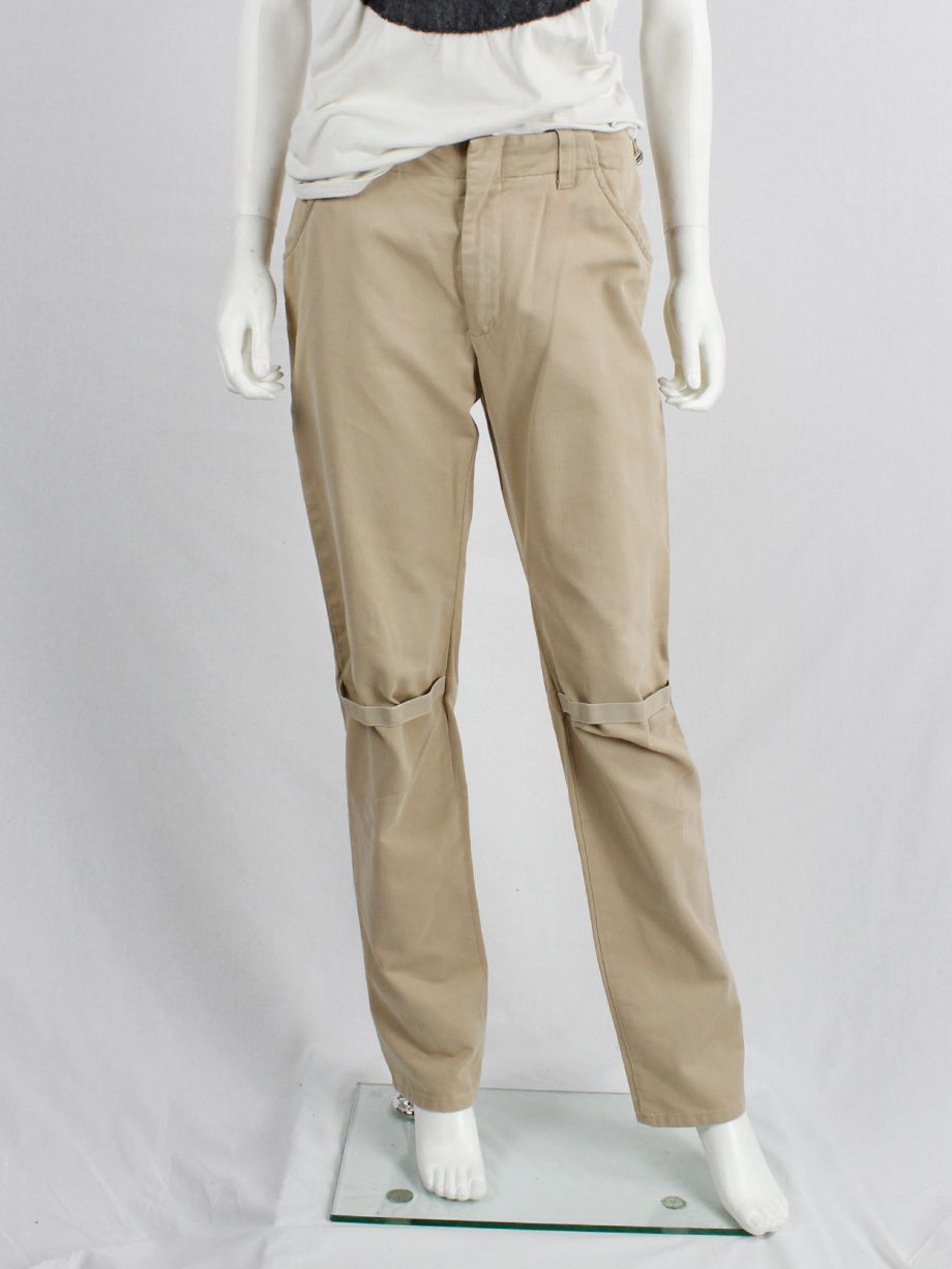 Helmut Lang beige trousers with elastic bands at the knees