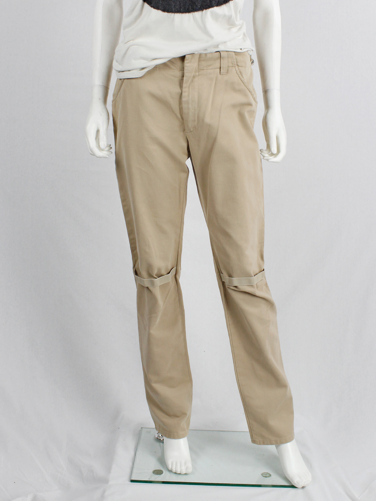 Helmut Lang beige trousers with elastic bands at the knees Helmut Lang beige trousers with elastic bands at the knees
