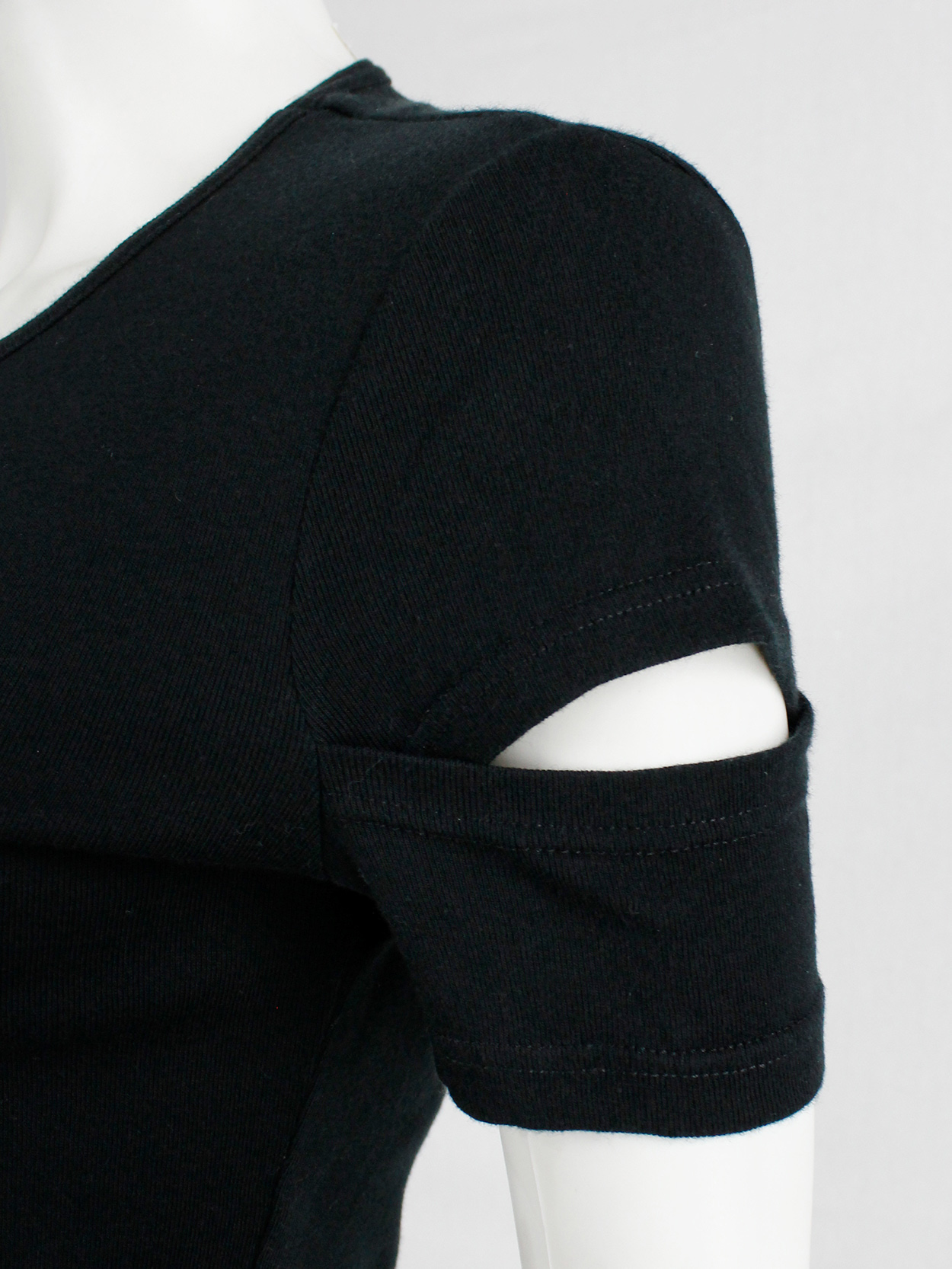 Helmut Lang black t-shirt with open slits at the sleeves — 1998 