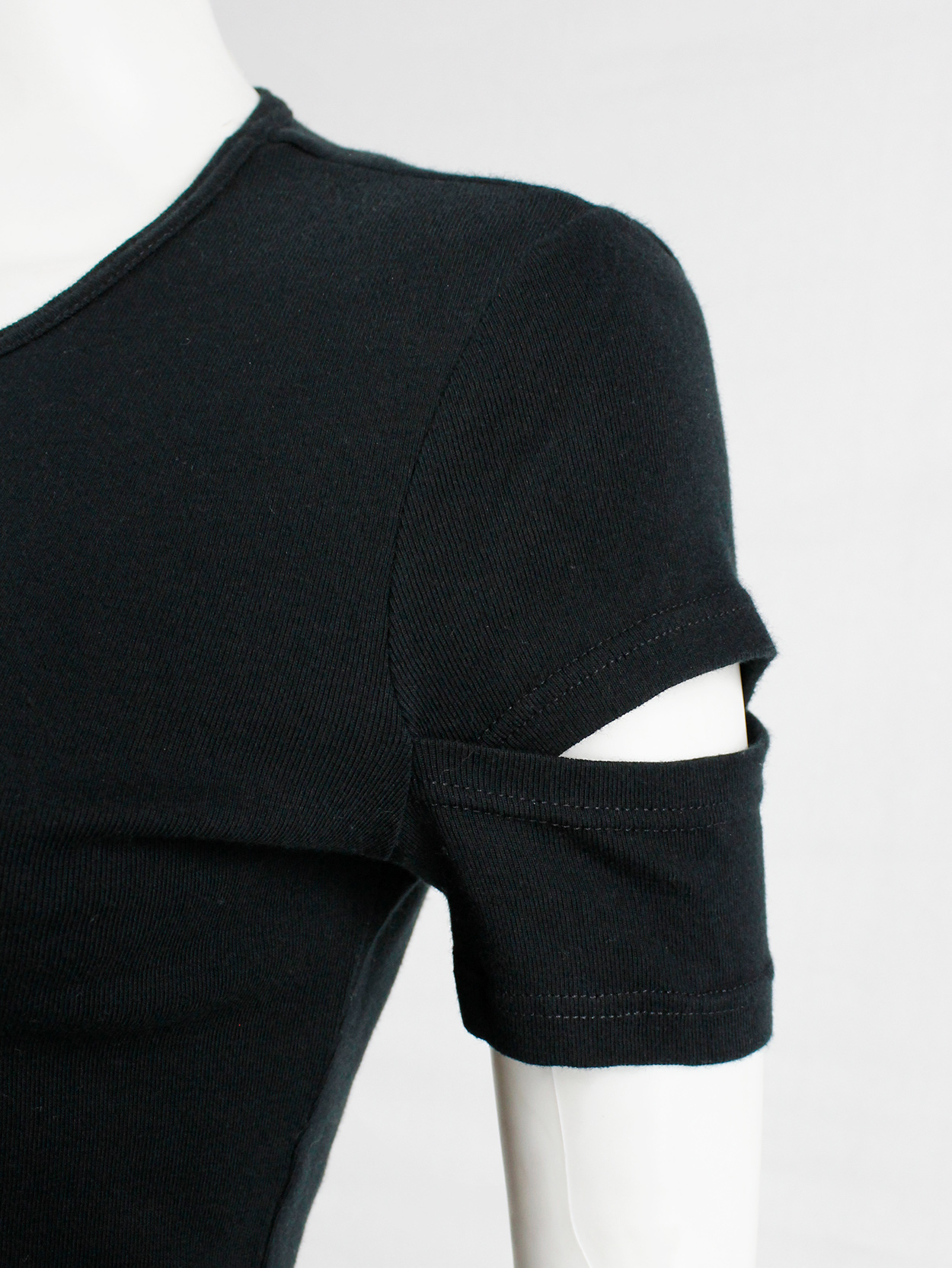 Helmut Lang black t-shirt with open slits at the sleeves — 1998 
