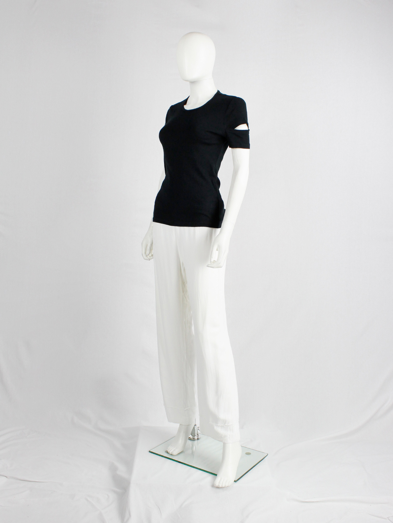 Helmut Lang black t-shirt with open slits at the sleeves — 1998 