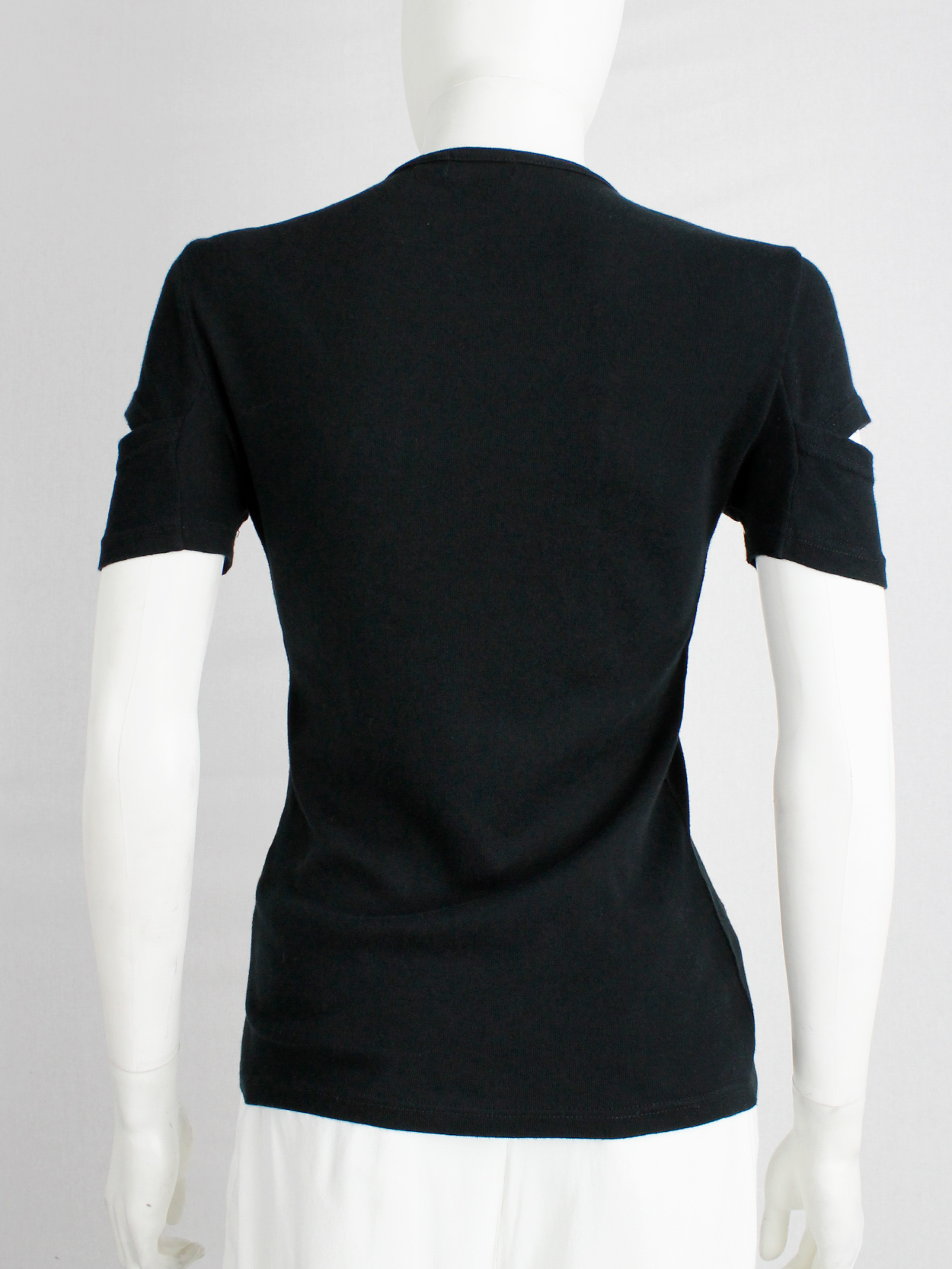 Helmut Lang black t-shirt with open slits at the sleeves — 1998 