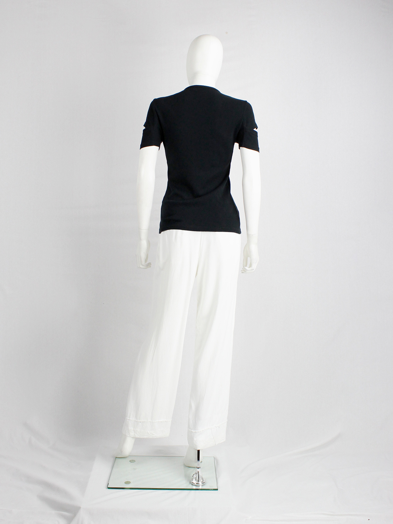 Helmut Lang black t-shirt with open slits at the sleeves — 1998 