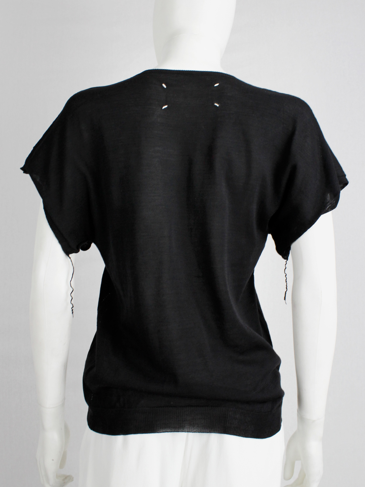 Maison Martin Margiela black t-shirt with cut open sleeves and 