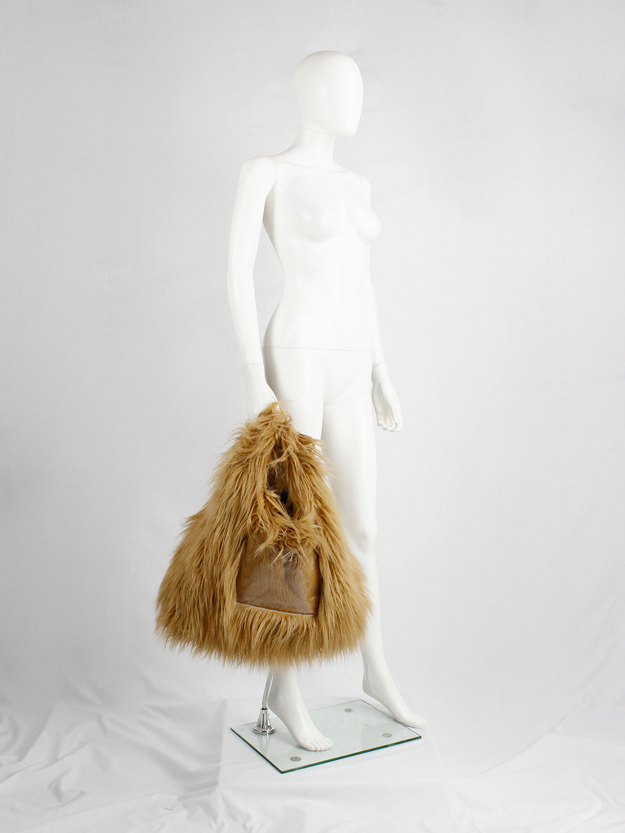 Margiela MM6 orange faux fur yeti shopper with clear outer pocket