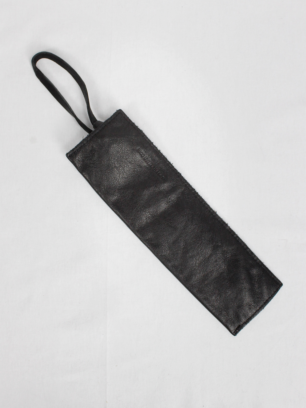 Nico Uytterhaegen black leather pouch with double zipper strap 