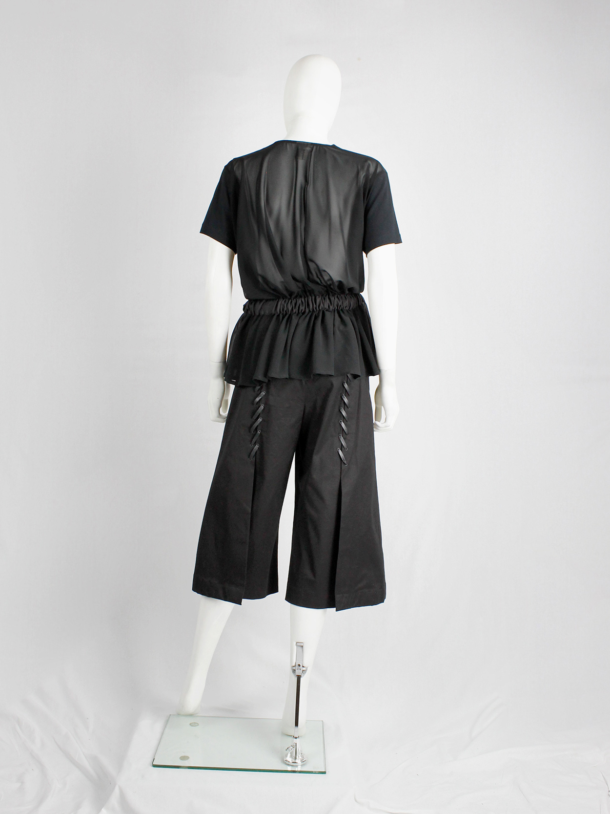 noir kei ninomiya サルエルパンツ XS Noir Kei Ninomiya black cropped trousers with faux leather
