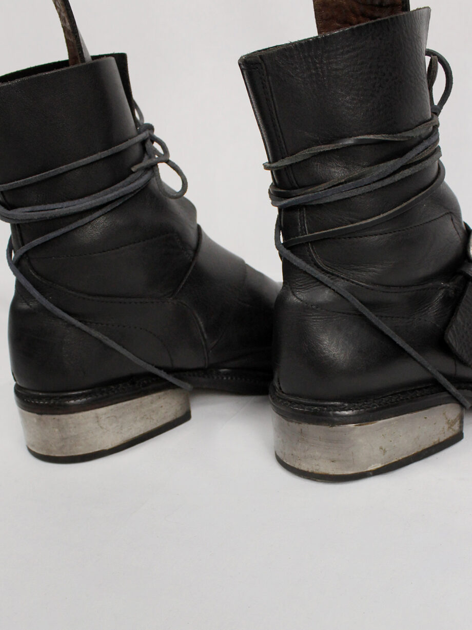 Dirk Bikkembergs black tall boots with belt strap and laces (44
