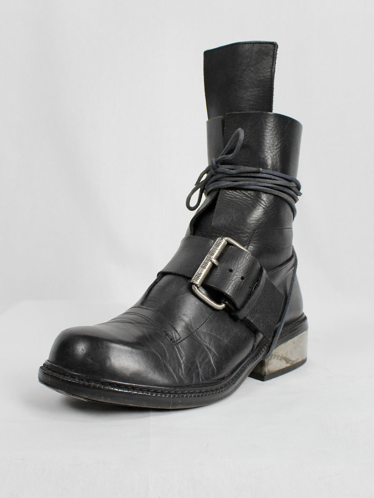 Dirk Bikkembergs black tall boots with belt strap and laces (44 