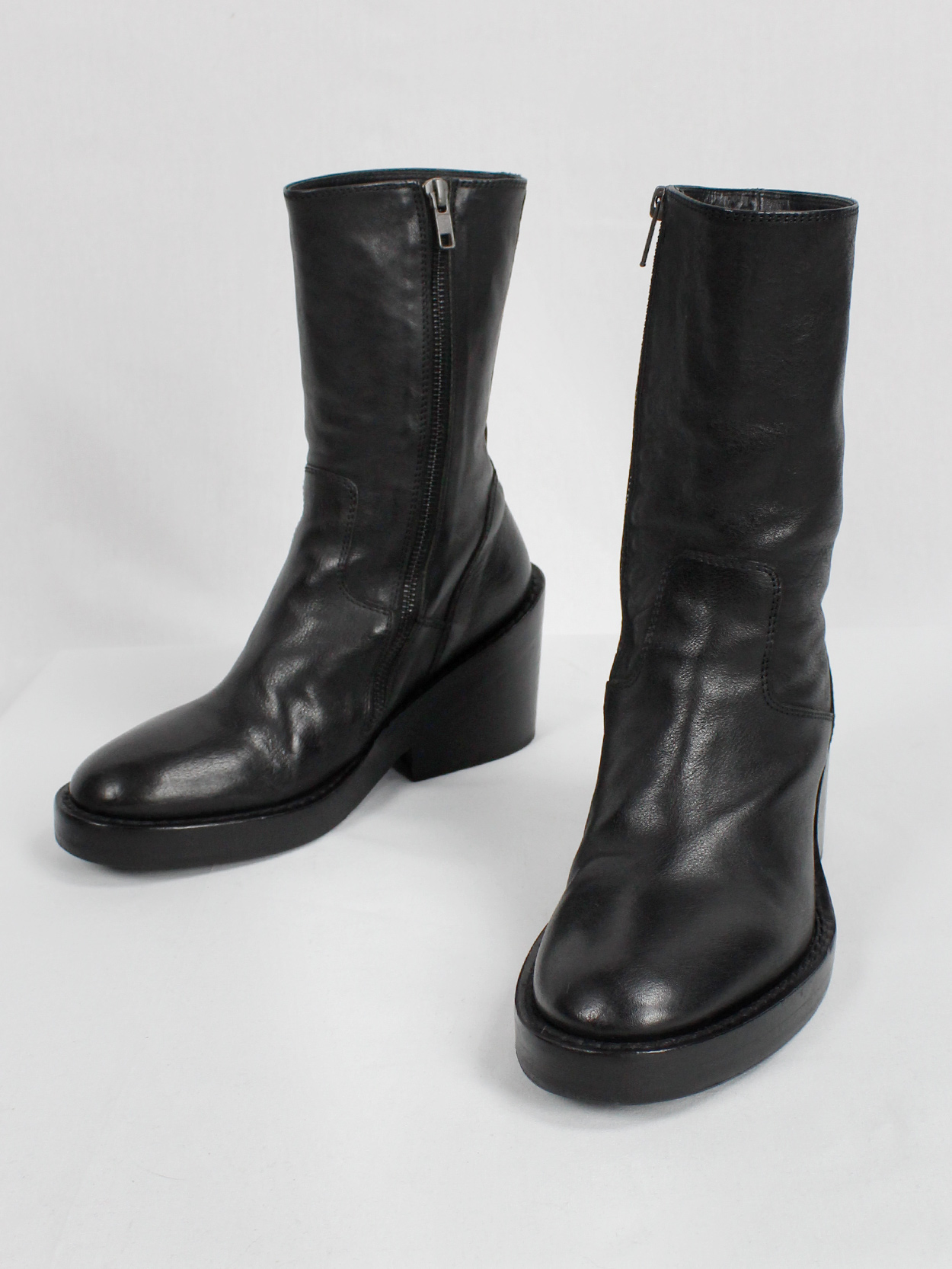 Ann Demeulemeester black tall boots with curved zipper (36.5 Ann Demeulemeester black tall boots with curved zipper (36.5
