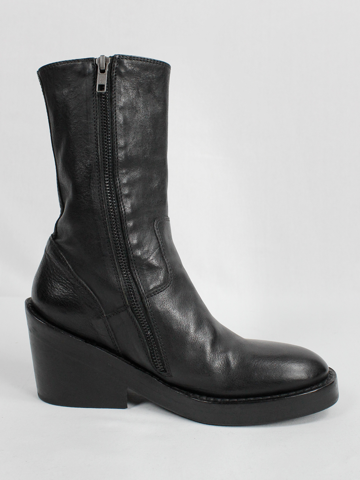 Ann Demeulemeester black tall boots with curved zipper (36.5 Ann Demeulemeester black tall boots with curved zipper (36.5