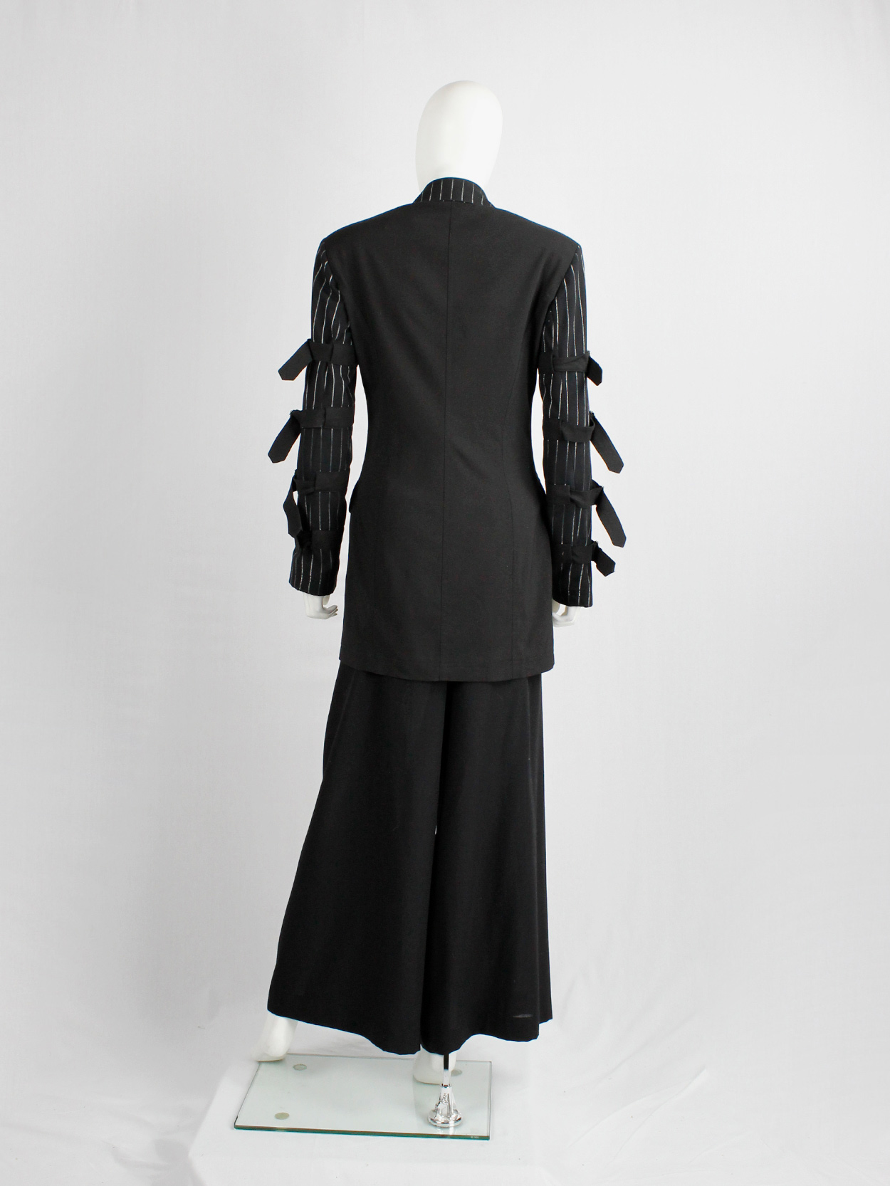 Marithe + Francois Girbaud navy pinstripe blazer with belts