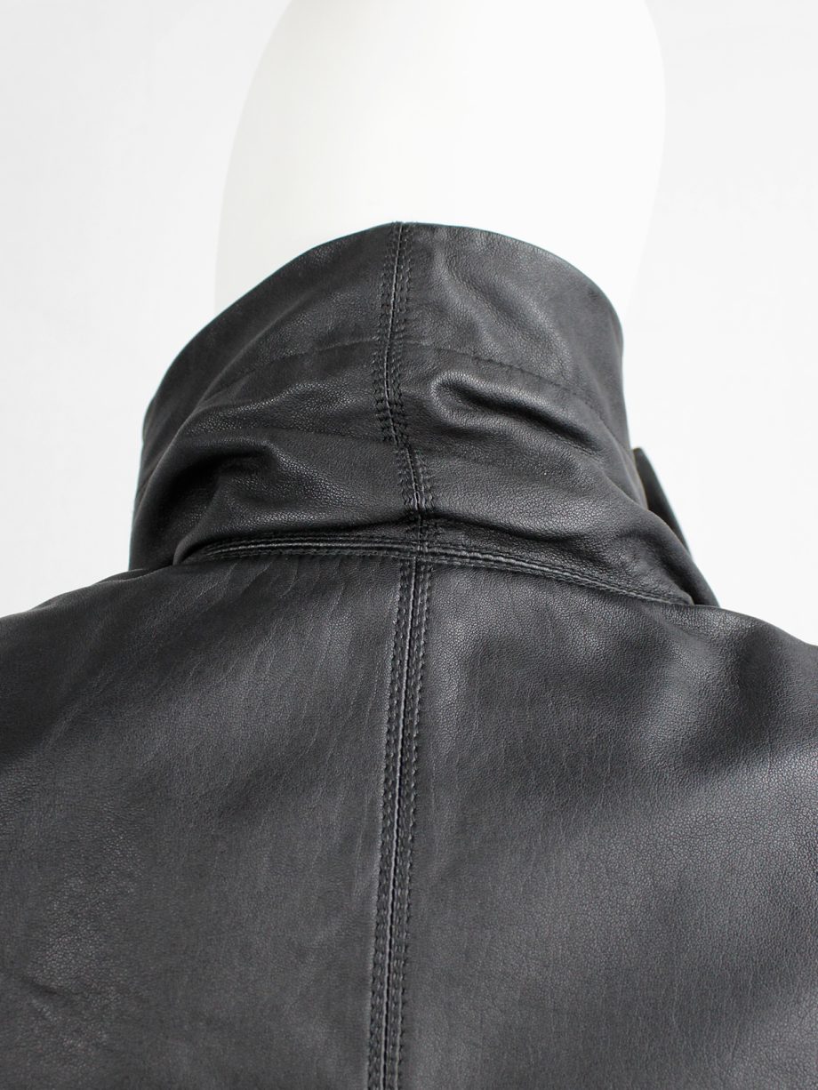Rick Owens black leather asymmetric biker jacket with high Rick Owens black leather asymmetric biker jacket with high