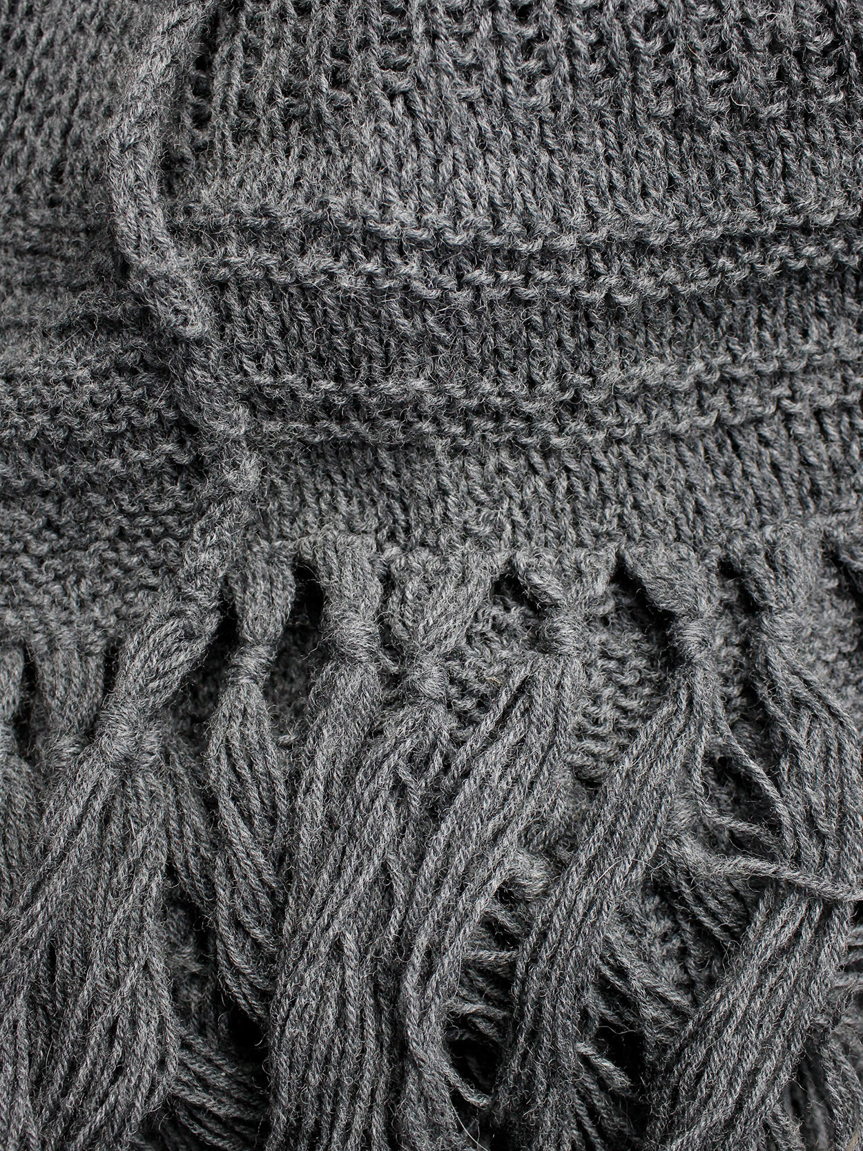 Wim Neels grey frayed extra long scarf with one jumper sleeve 