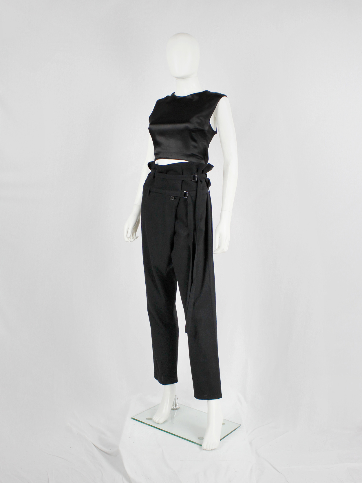 Ann Demeulemeester black harem trousers with 2 belt straps and