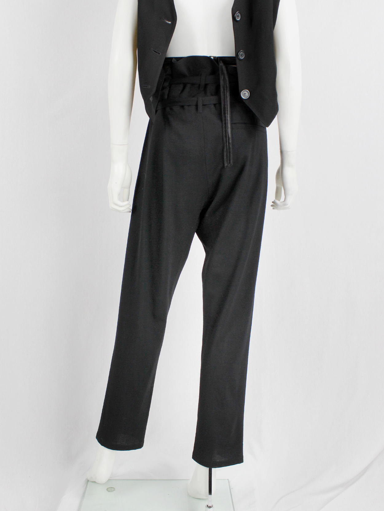 Ann Demeulemeester black harem trousers with 2 belt straps and