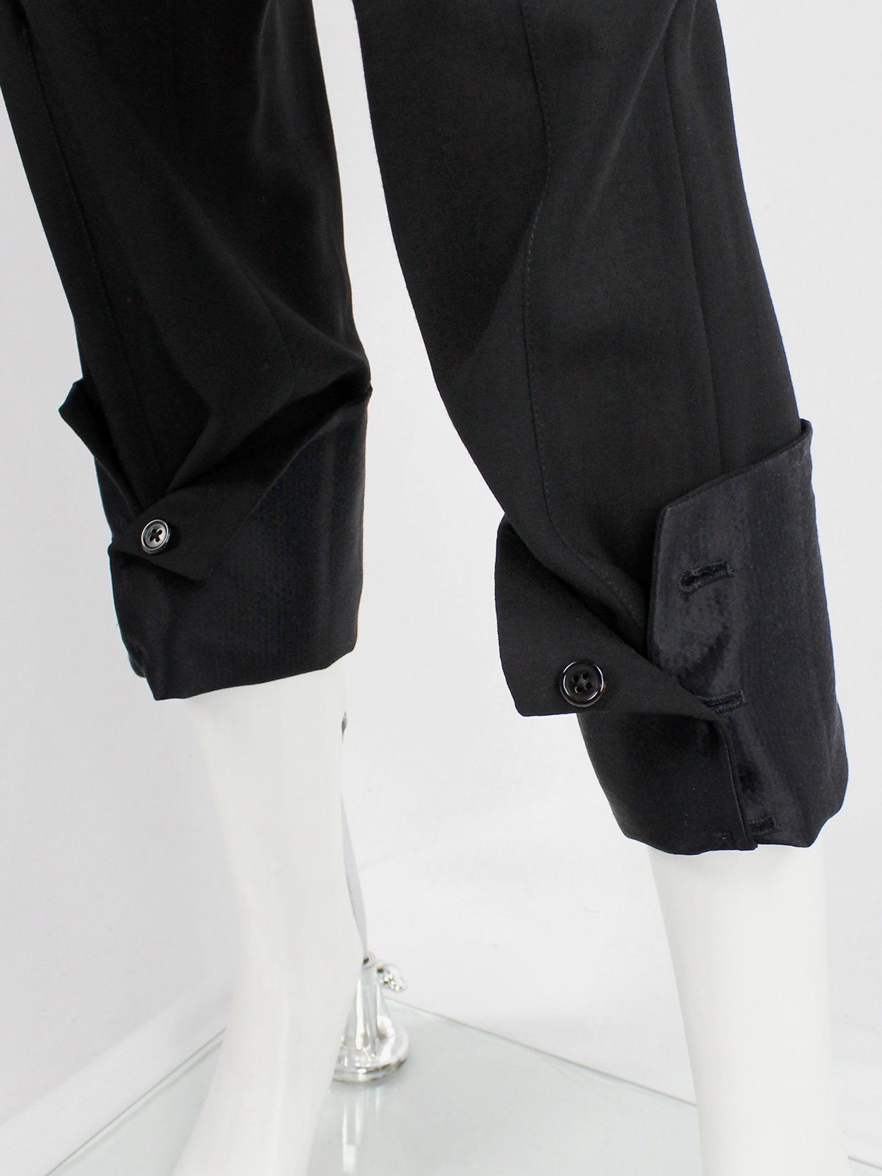 Ann Demeulemeester black trousers with satin waist and buttoned 