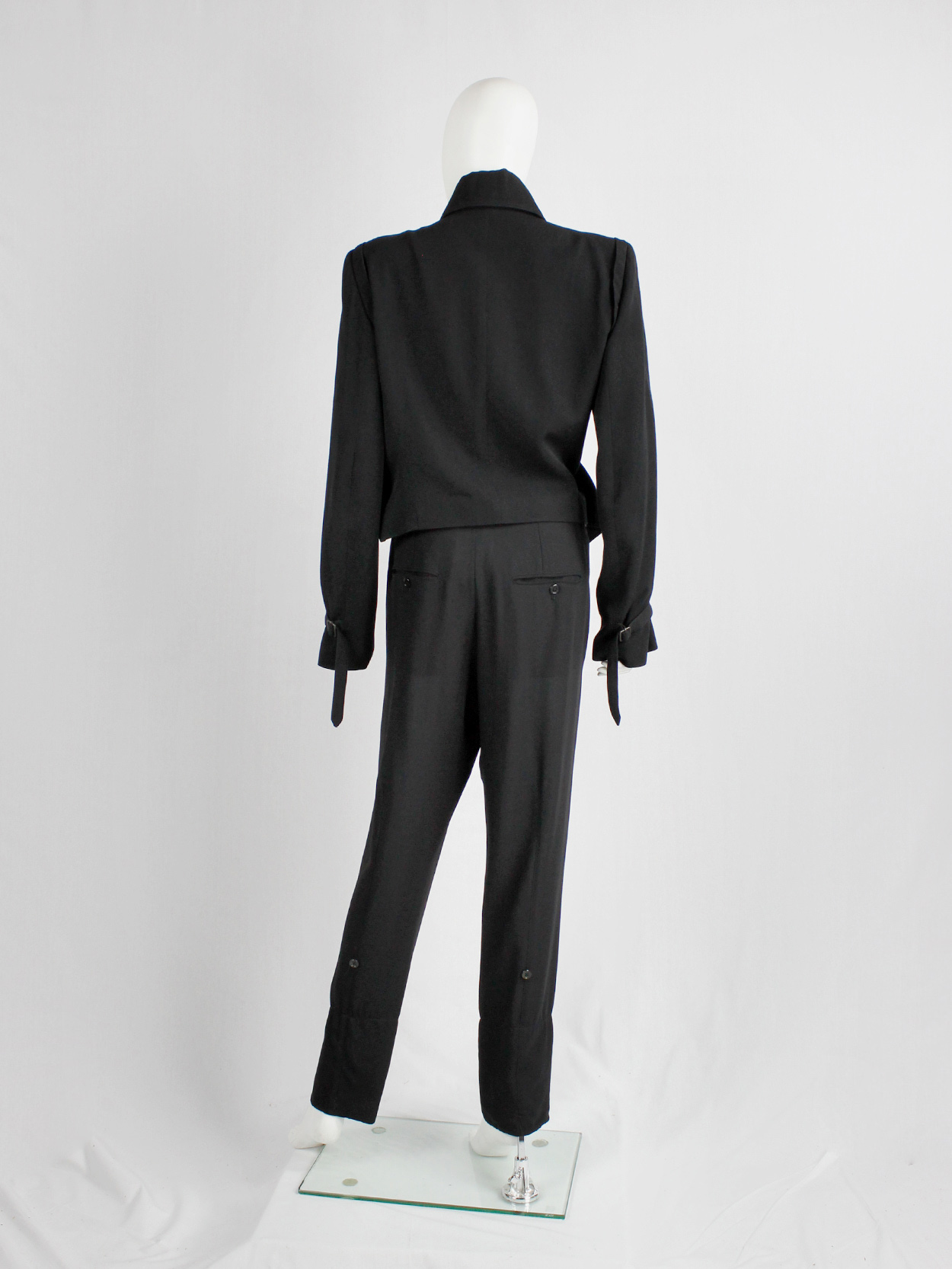 Ann Demeulemeester black trousers with satin waist and buttoned 