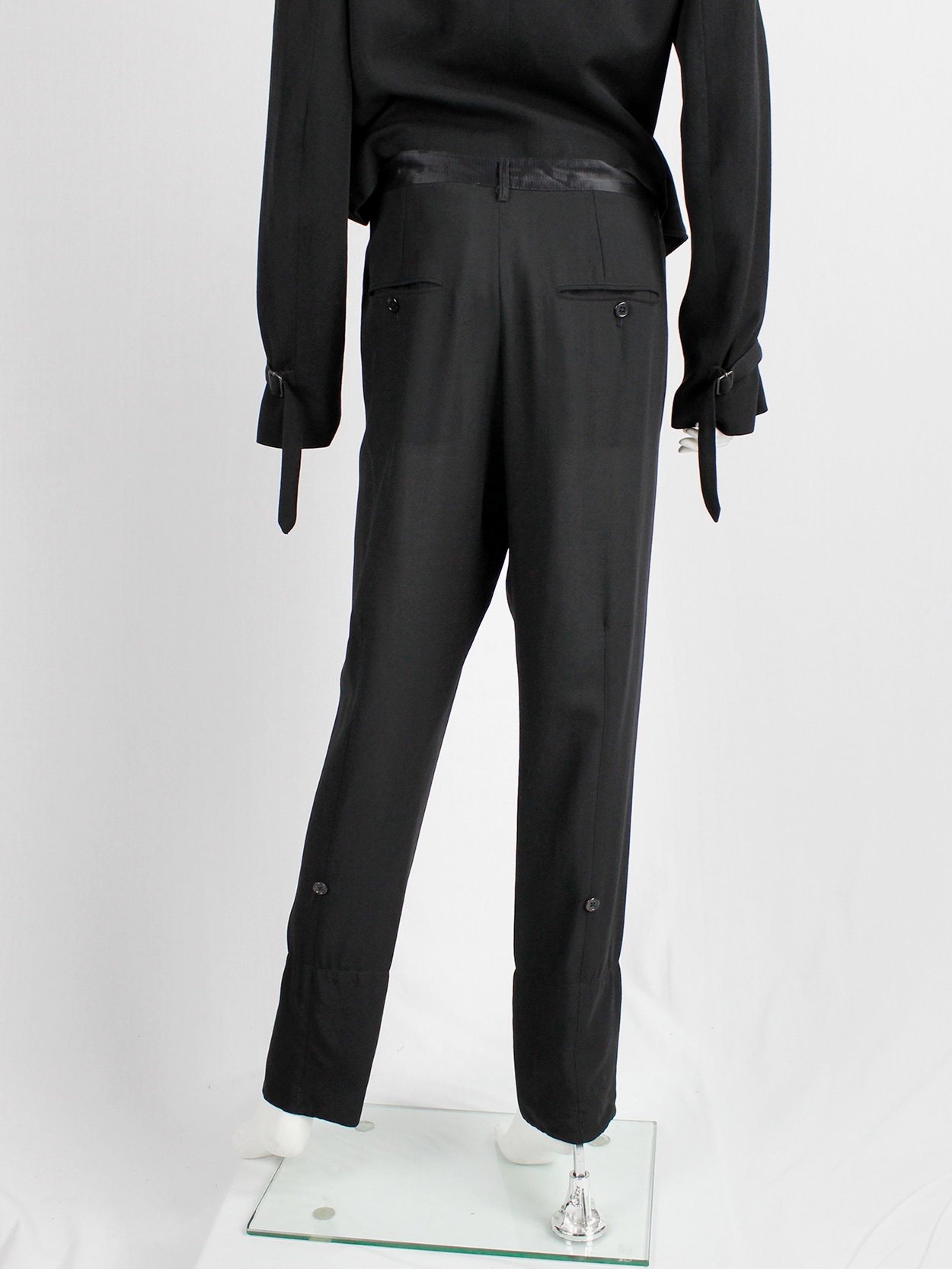 Ann Demeulemeester black trousers with satin waist and buttoned 
