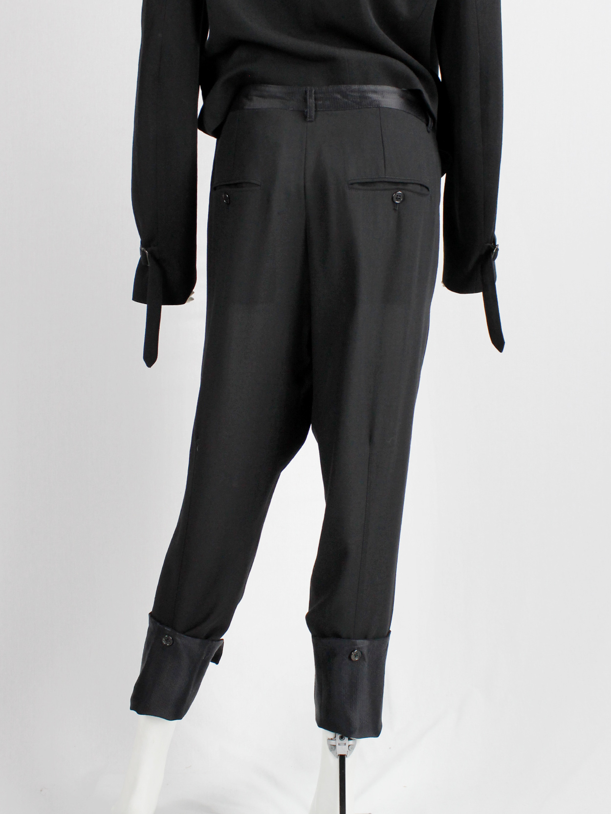 Ann Demeulemeester black trousers with satin waist and buttoned 