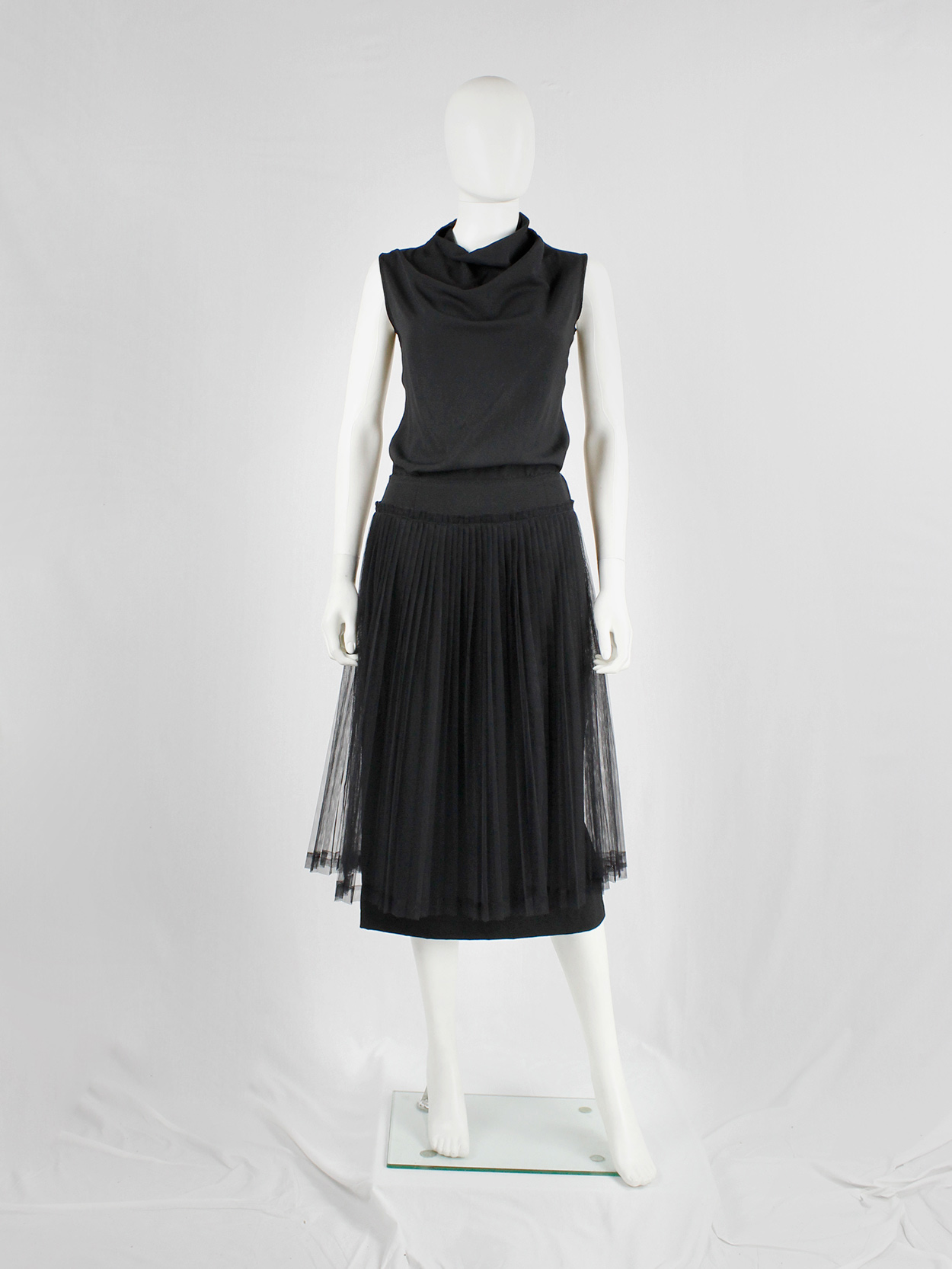 Comme des Garçons black pencil skirt with attached pleated Comme des Garçons black pencil skirt with attached pleated