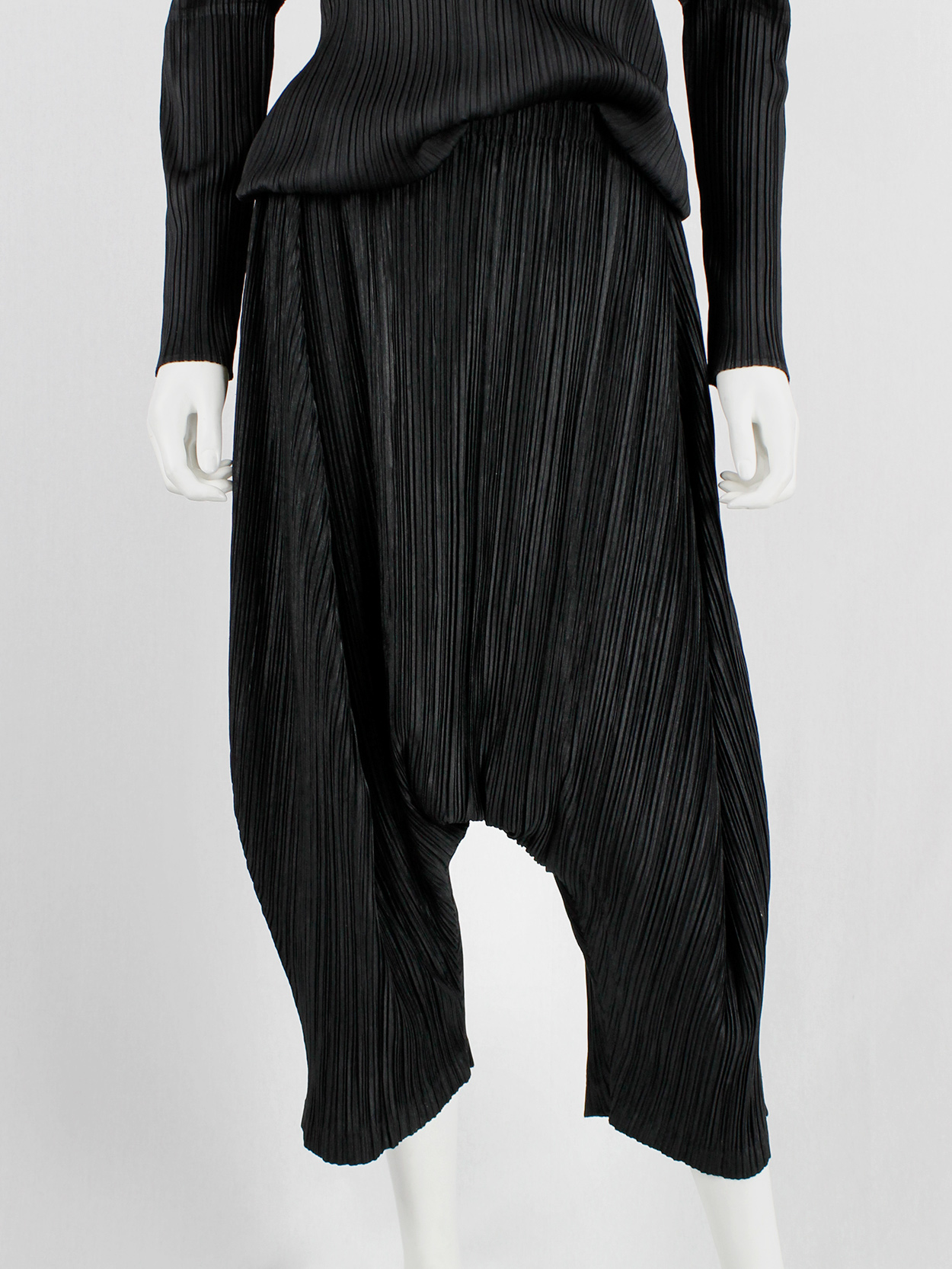 Issey Miyake Pleats Please black sarouel trousers with drop crotch 