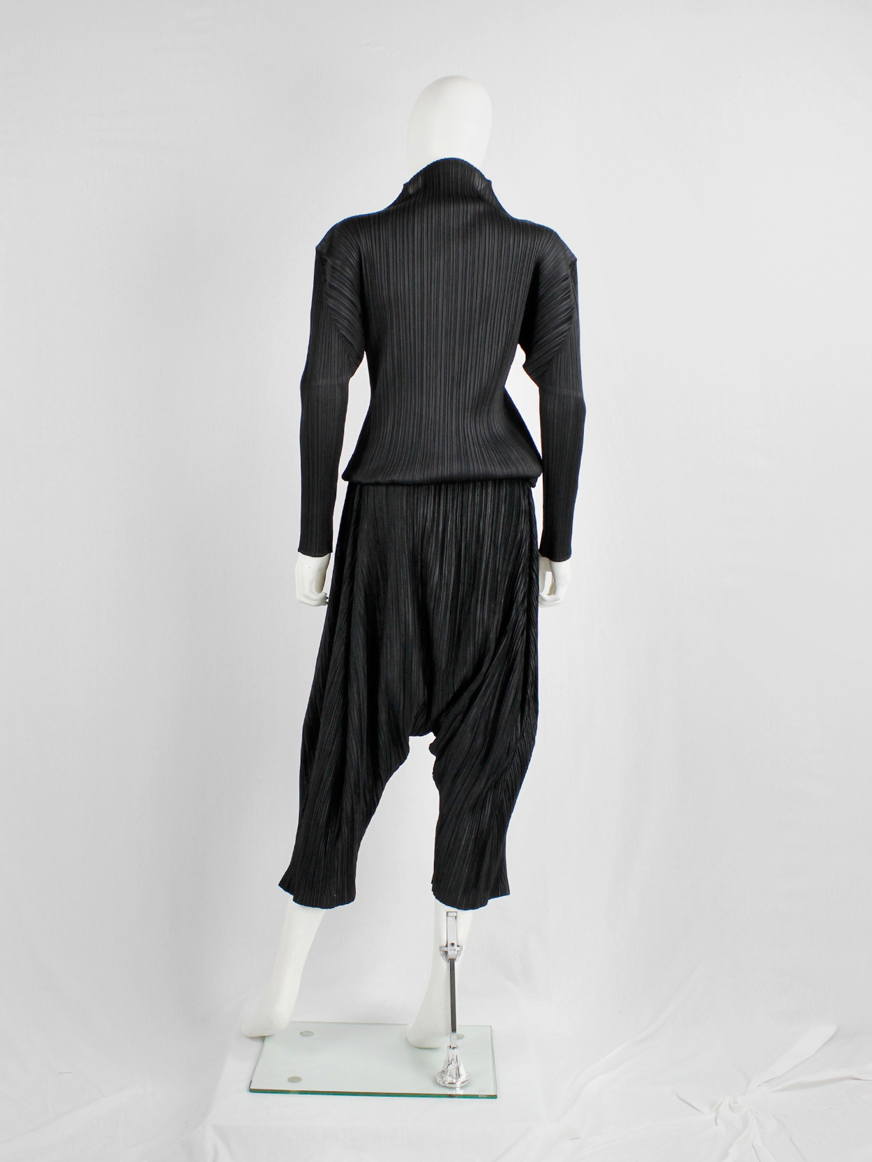 Issey Miyake Pleats Please black sarouel trousers with drop crotch 