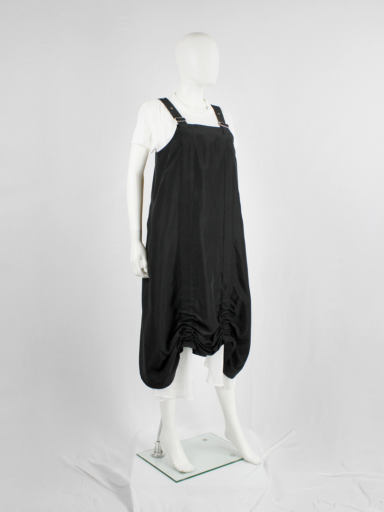 Noir Kei Ninomiya black salopette dress with belt straps and Noir Kei Ninomiya black salopette dress with belt straps and