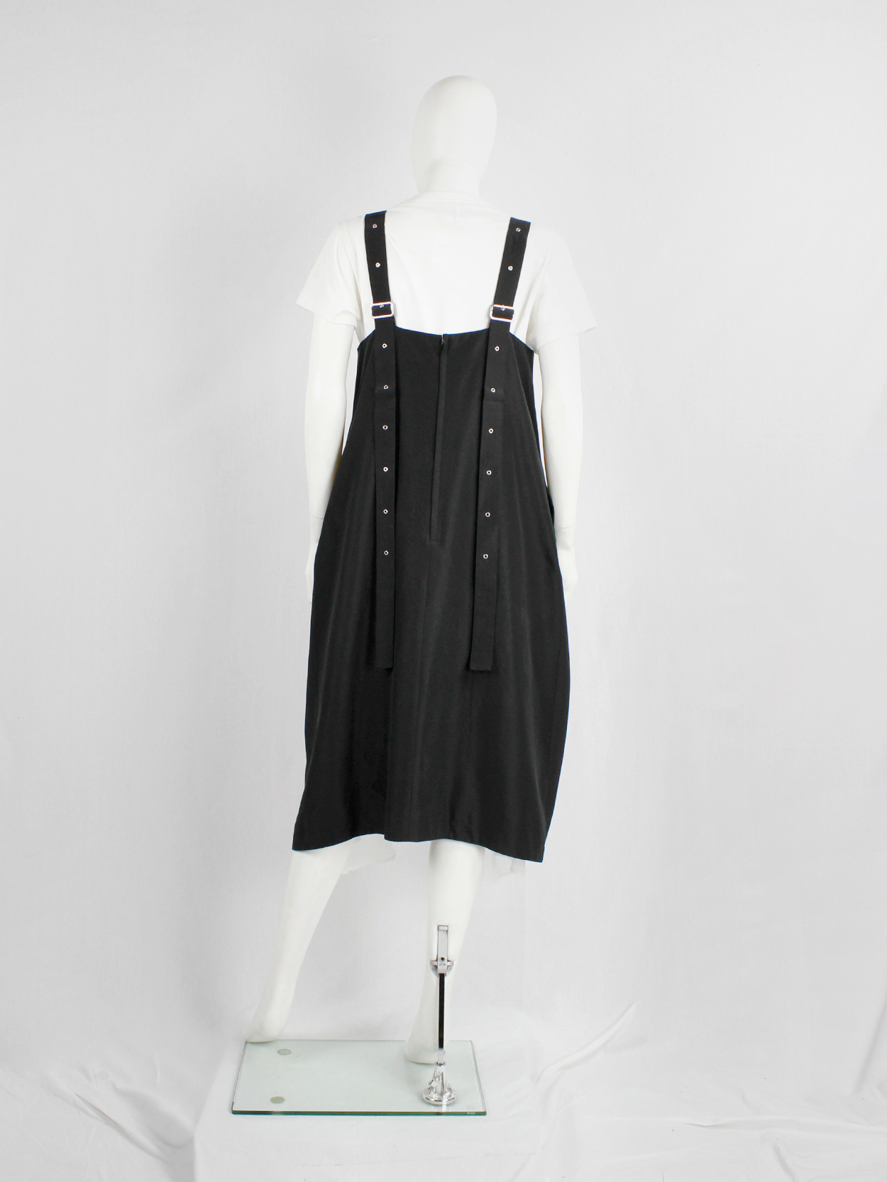 Noir Kei Ninomiya black salopette dress with belt straps and