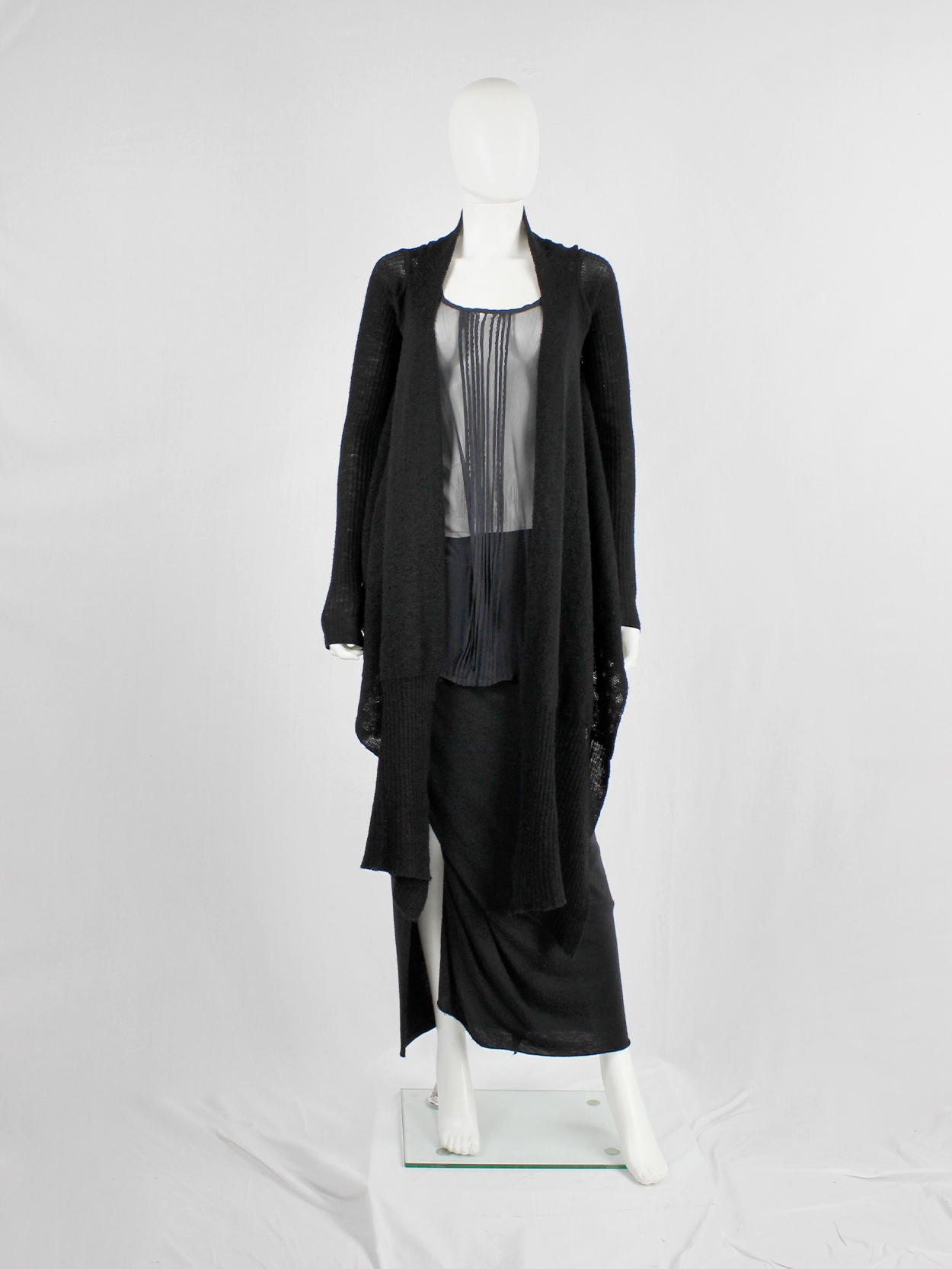 Rick Owens MOOG black cardigan with long front panels and 