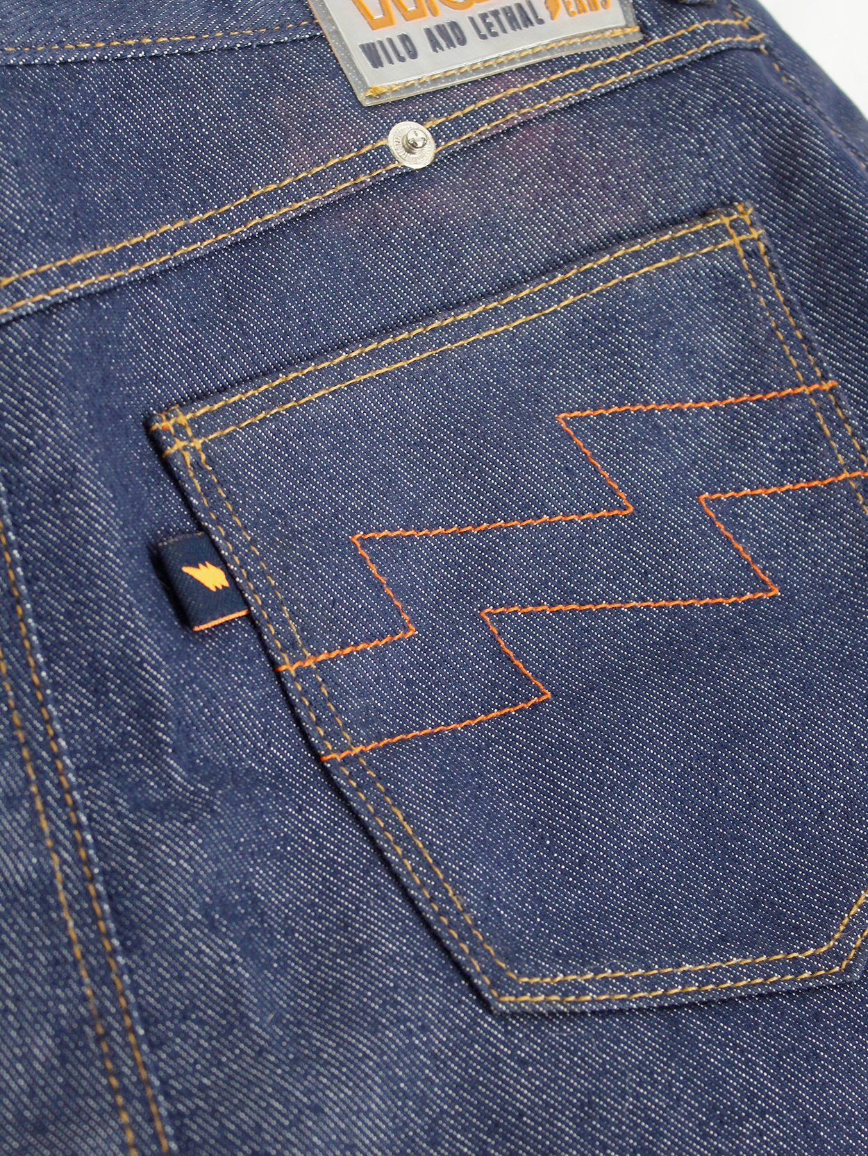 Walter Van Beirendonck W&LT denim trousers as a belt with neon 