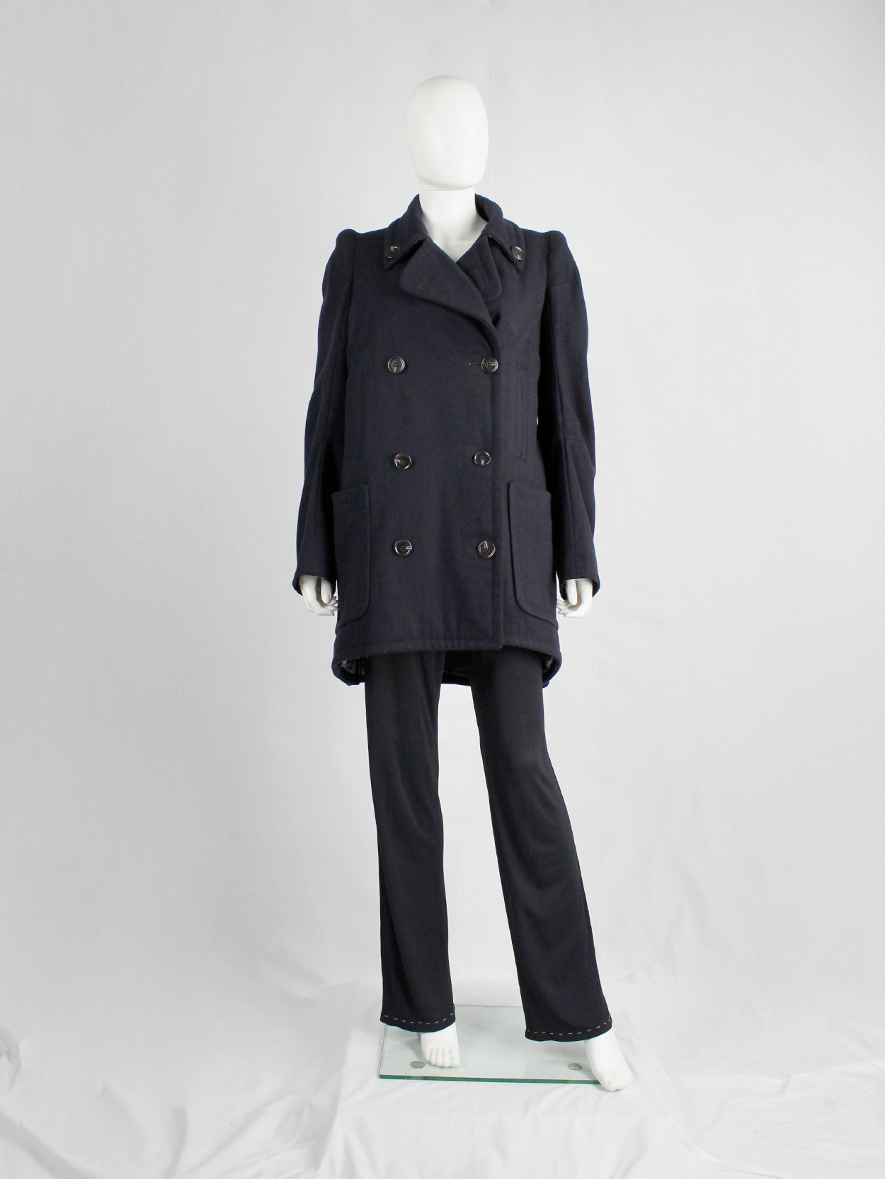 margiela cigarette shoulder Maison Martin Margiela navy oversized caban with cigarette shoulders — fall  1990