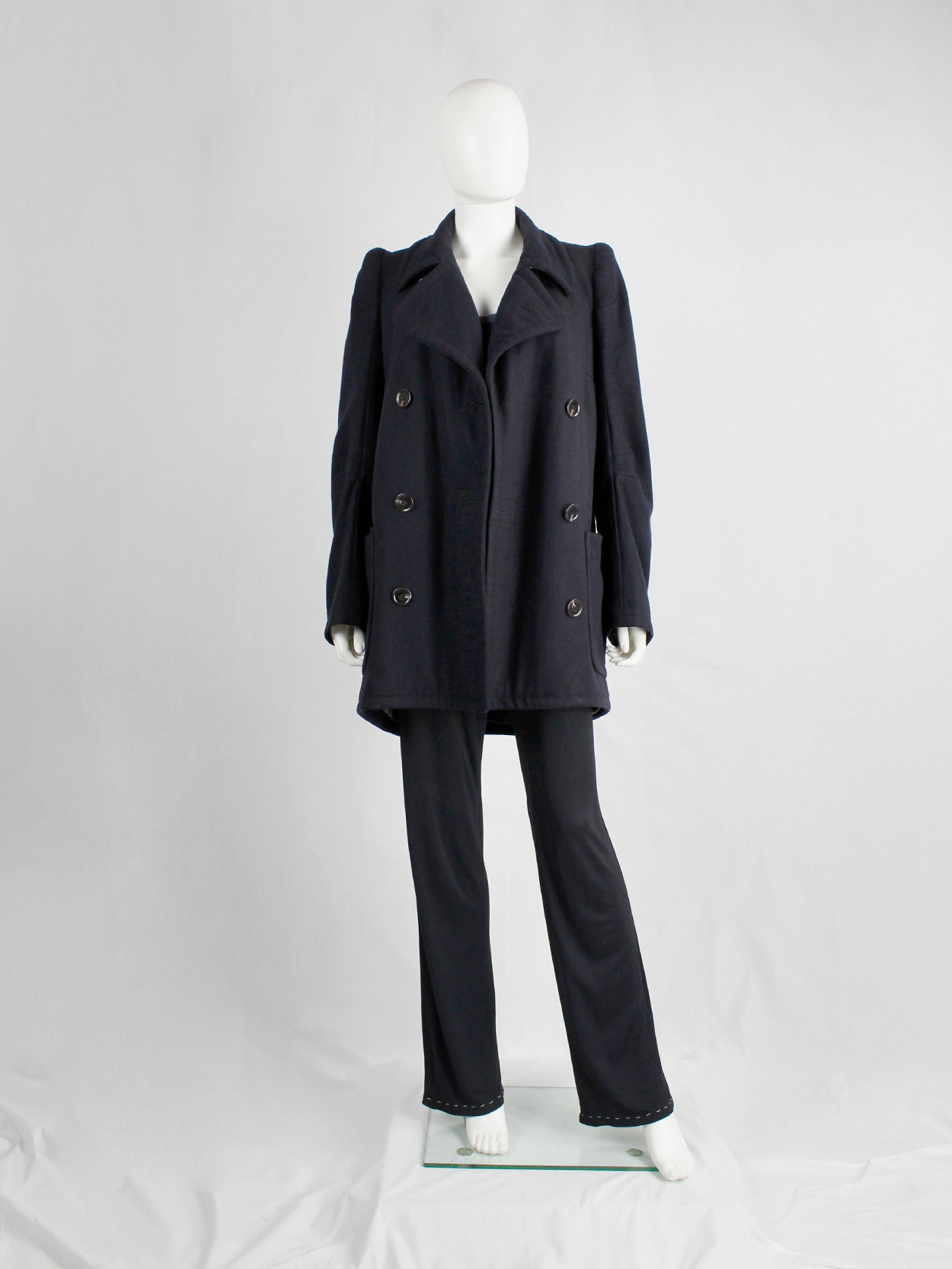Maison Martin Margiela navy oversized caban with cigarette 